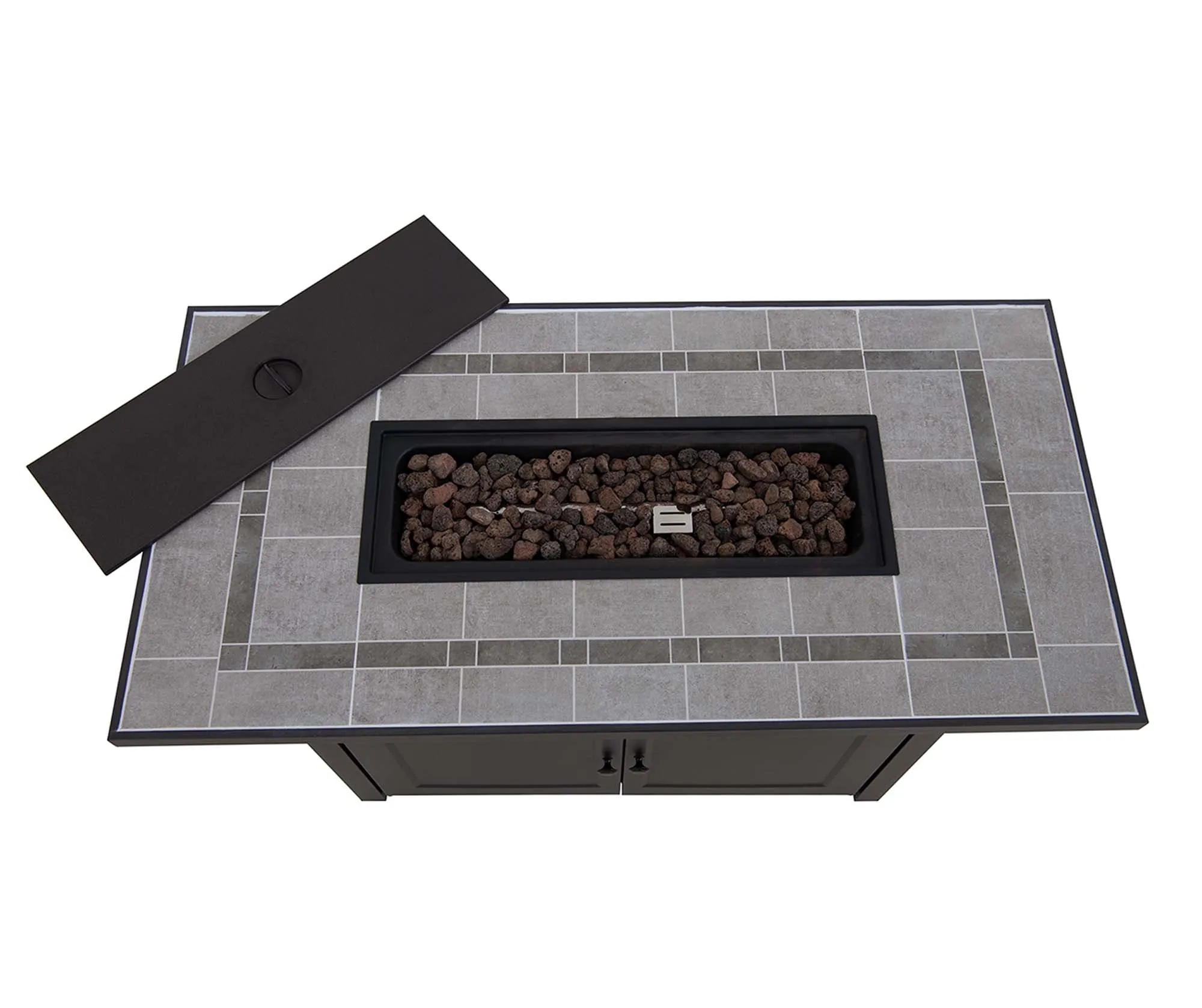 SUNJOY Rectangle Smokeless Fire Pit Kit Propane Fire Pit Table Outdoor Hidden Propane Tank Gas Fire Pit with Ceramic Tile Tabletop and Lava Rocks