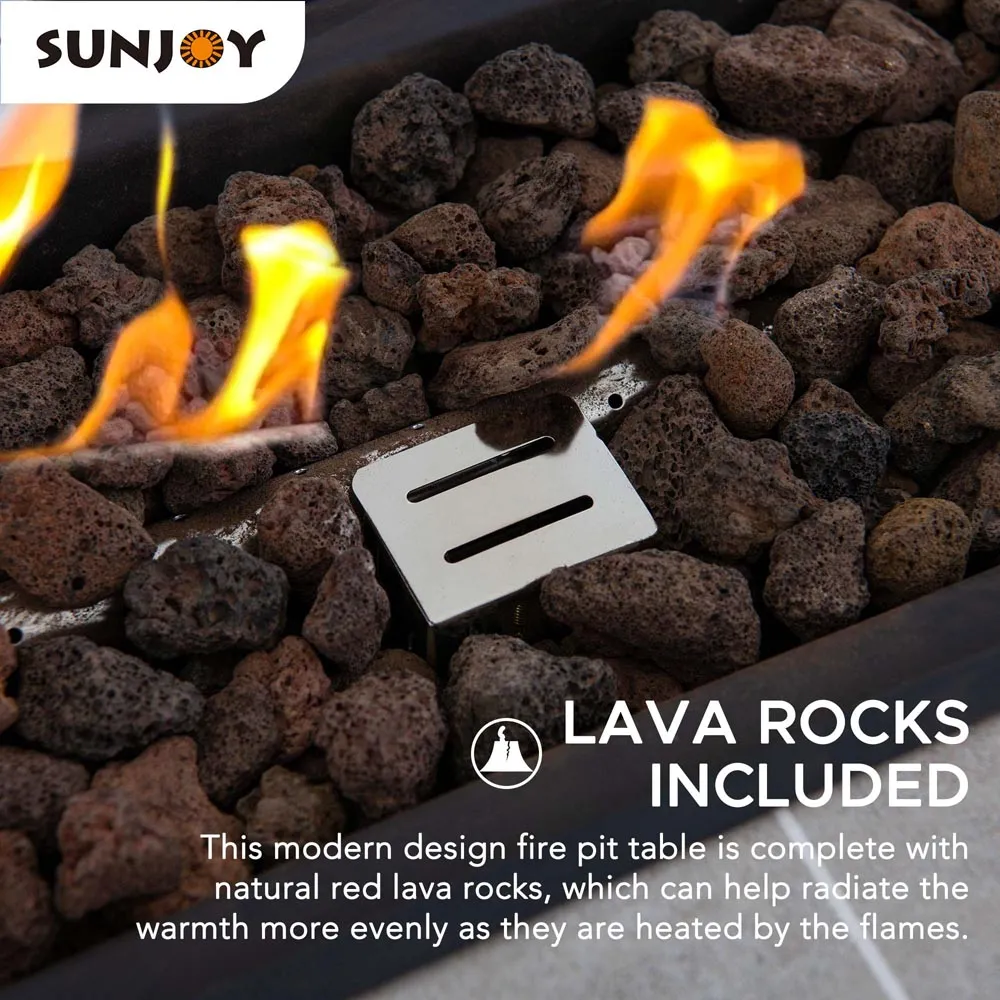 SUNJOY Rectangle Smokeless Fire Pit Kit Propane Fire Pit Table Outdoor Hidden Propane Tank Gas Fire Pit with Ceramic Tile Tabletop and Lava Rocks