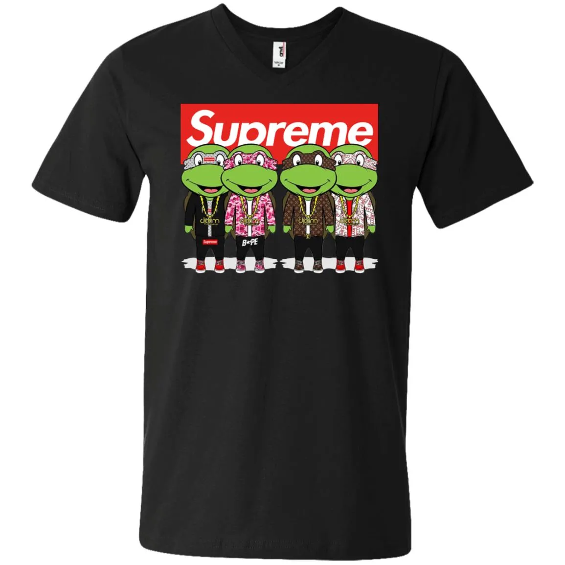 Supreme Turtle T-shirt Men V-Neck T-Shirt