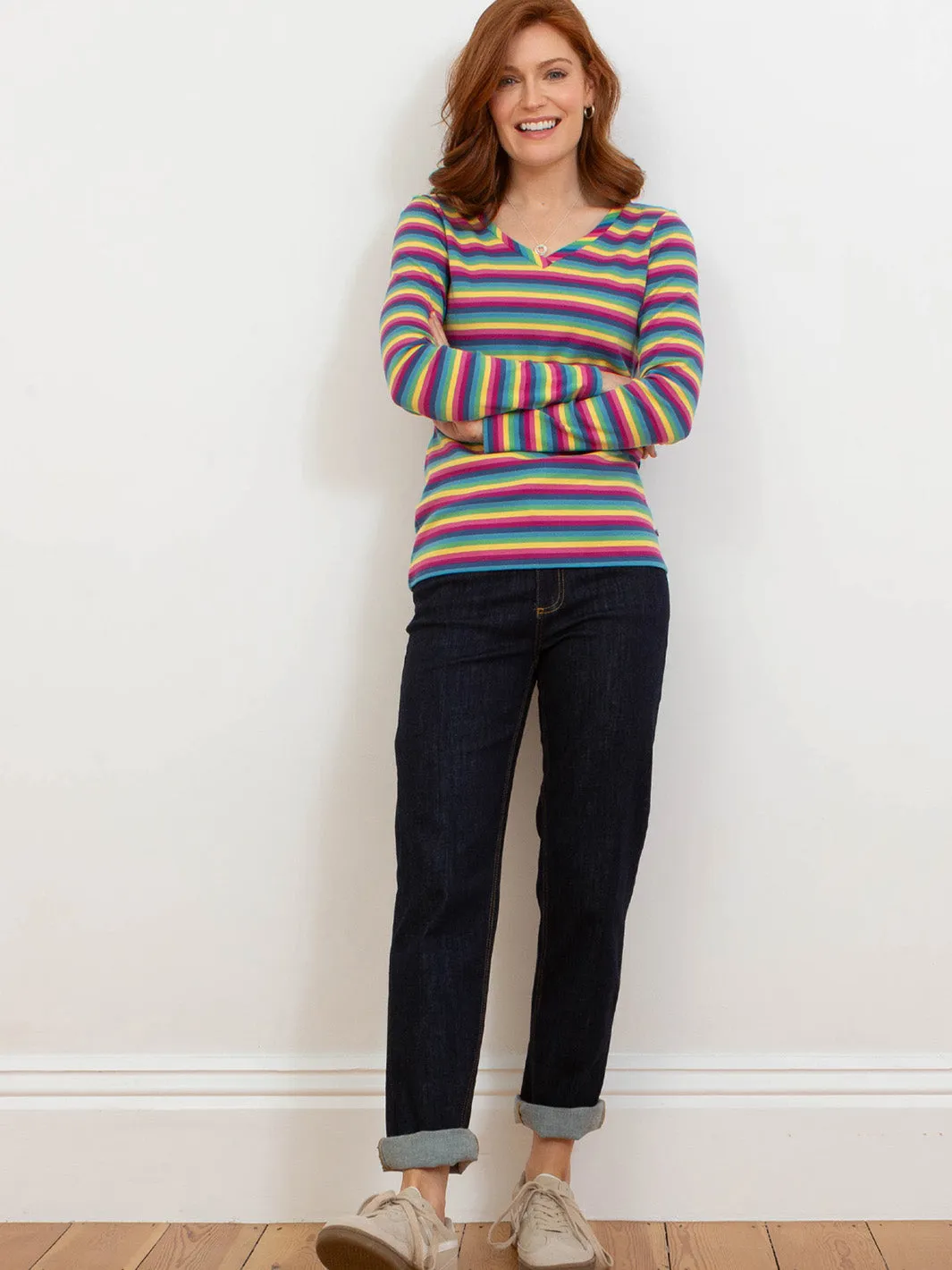 Swanmore V-neck jersey top rainbow