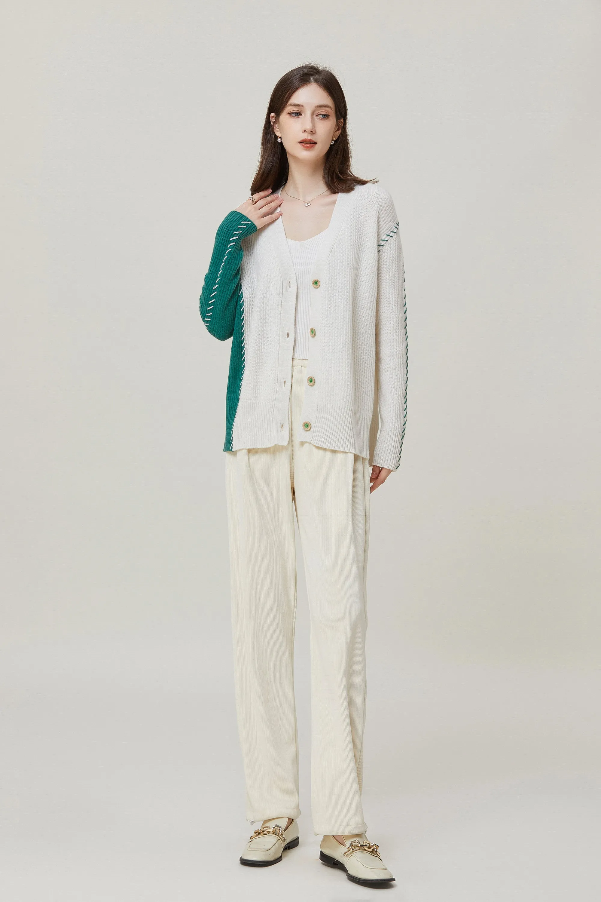 Sylphide | Ailsa Oversized Contrast Wool Cardigan