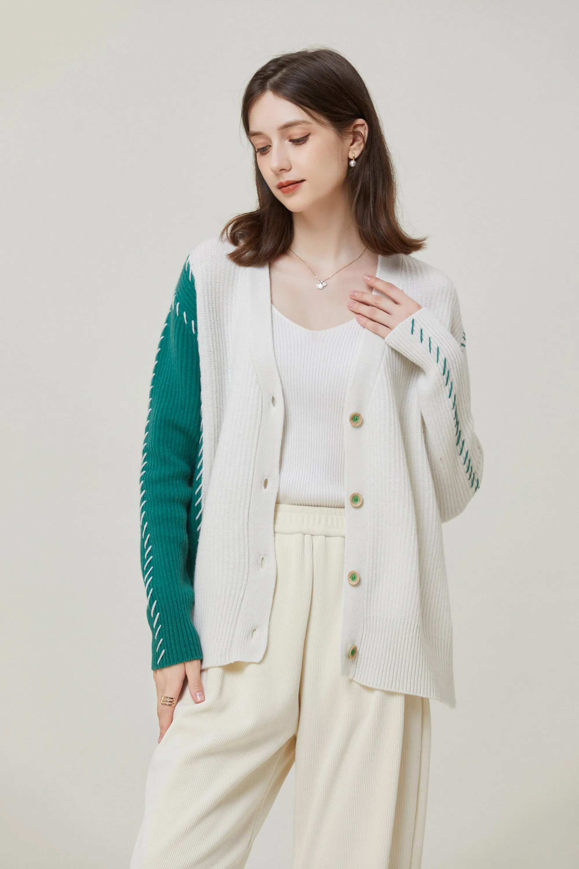 Sylphide | Ailsa Oversized Contrast Wool Cardigan