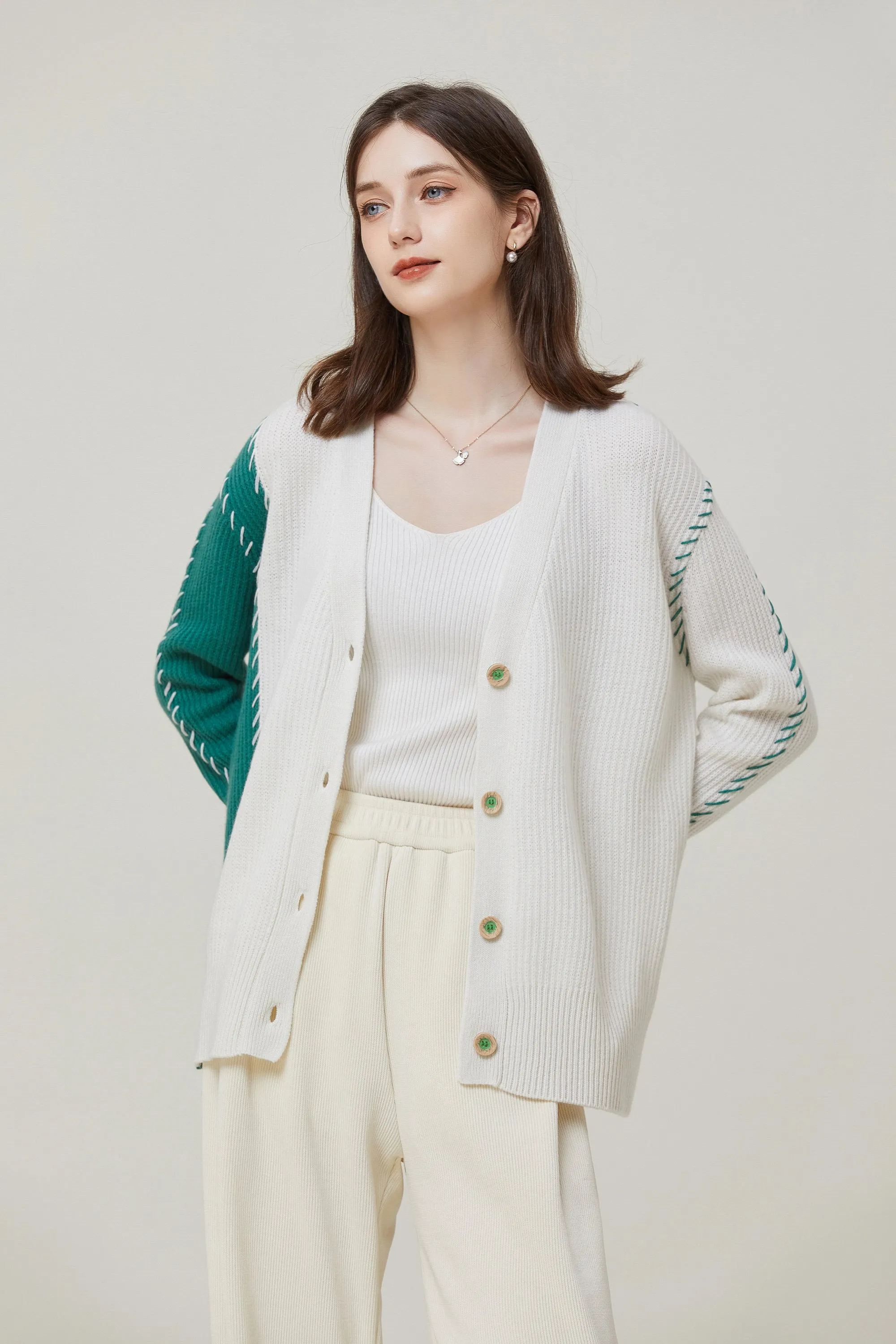 Sylphide | Ailsa Oversized Contrast Wool Cardigan