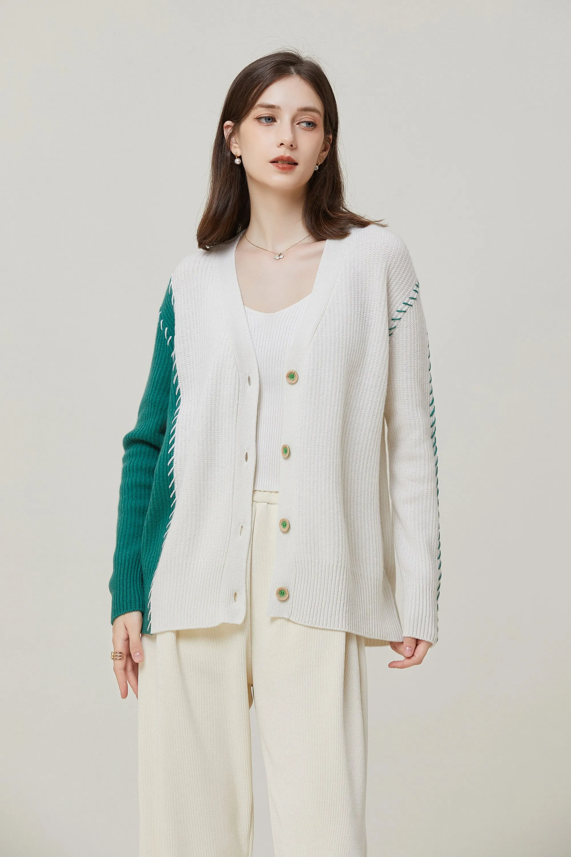 Sylphide | Ailsa Oversized Contrast Wool Cardigan