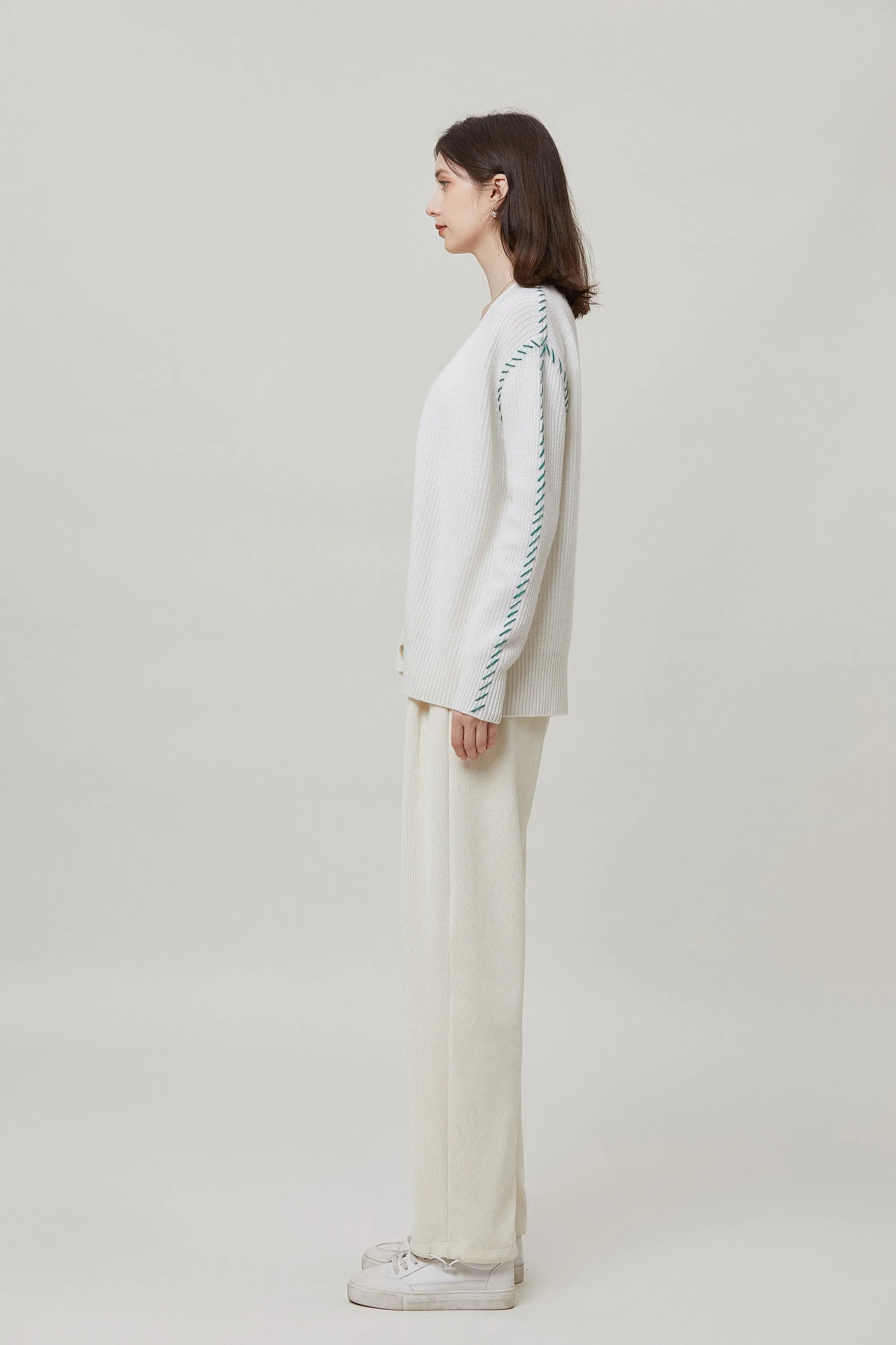 Sylphide | Ailsa Oversized Contrast Wool Cardigan