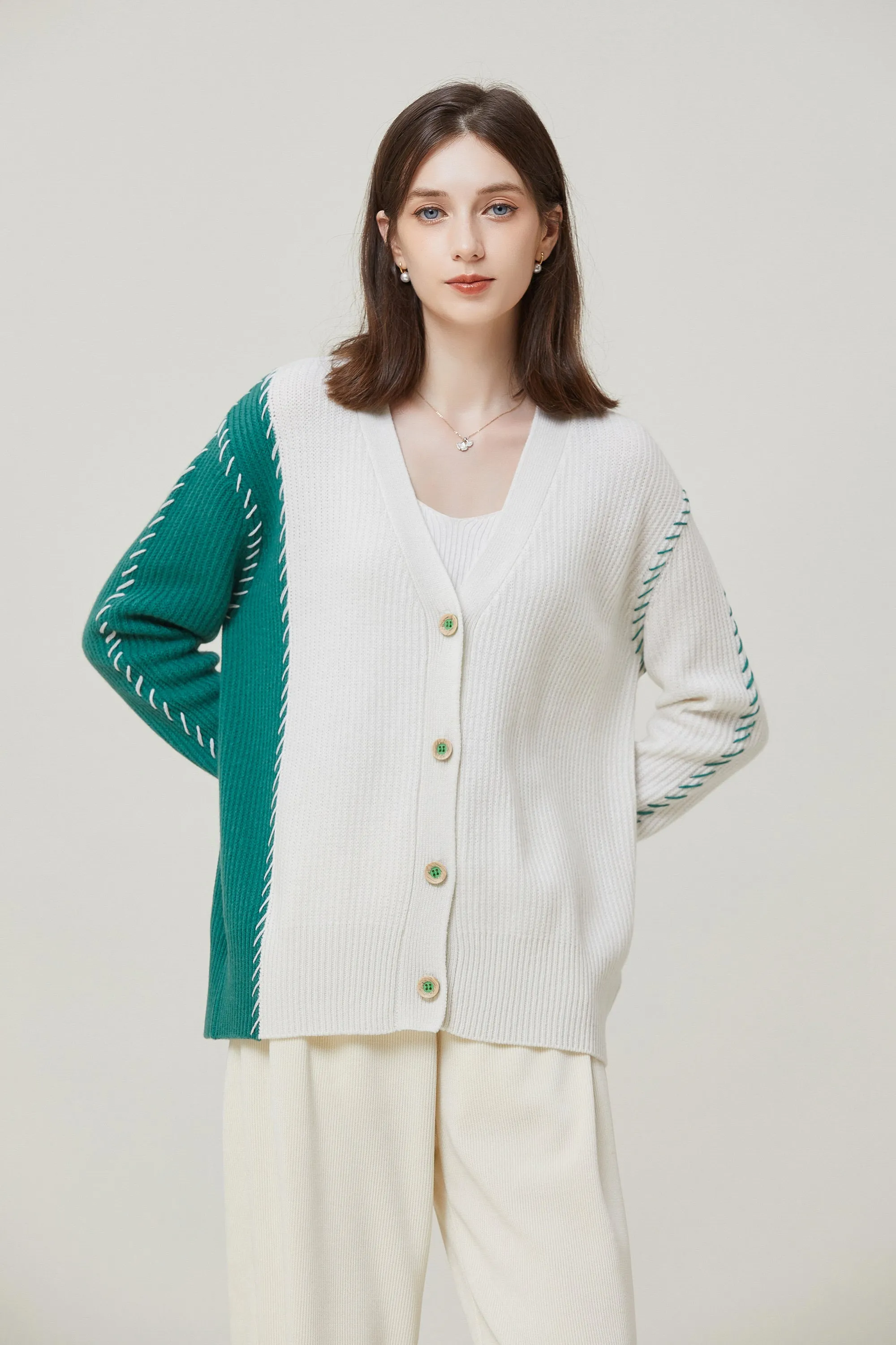 Sylphide | Ailsa Oversized Contrast Wool Cardigan