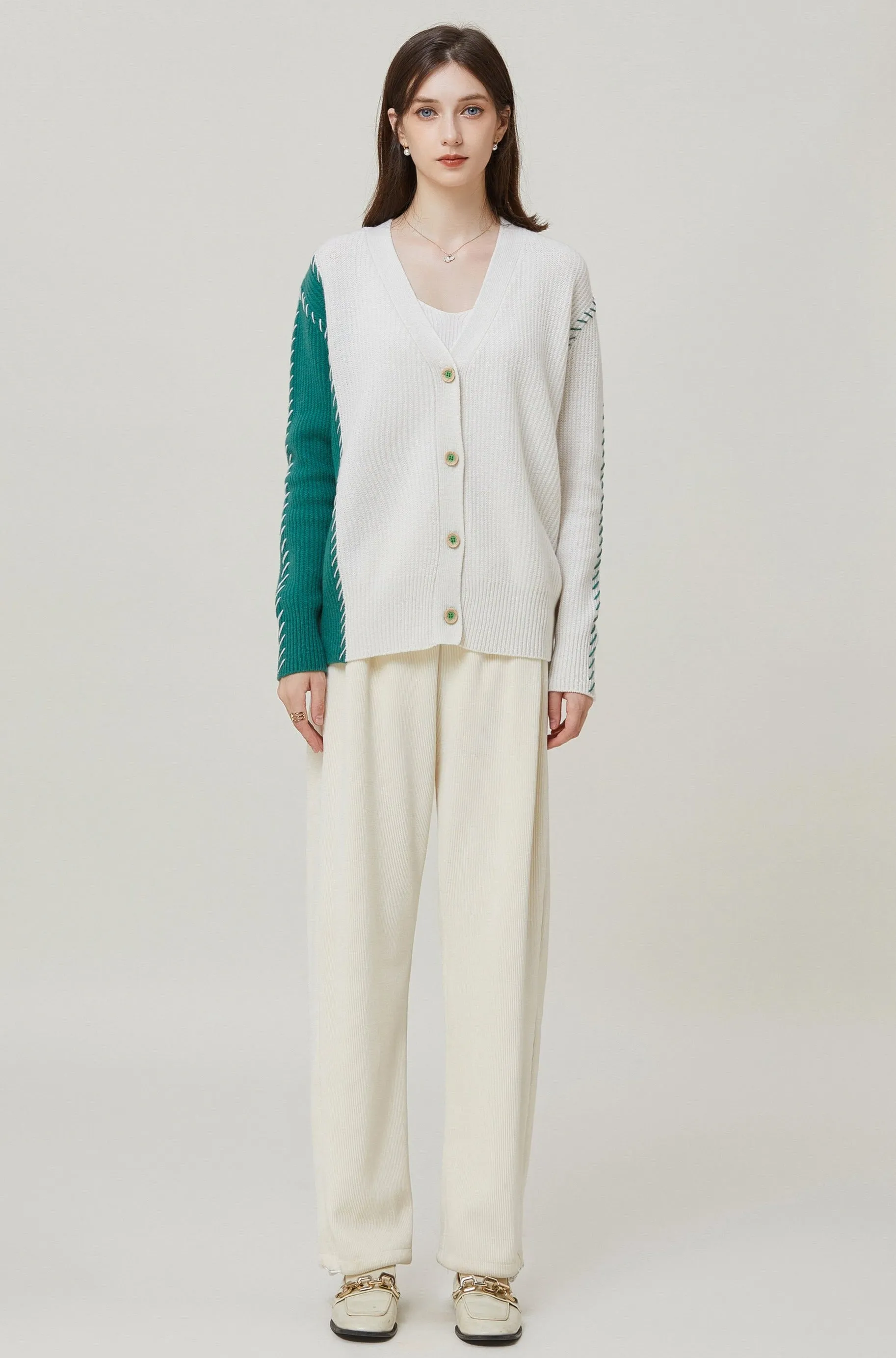 Sylphide | Ailsa Oversized Contrast Wool Cardigan