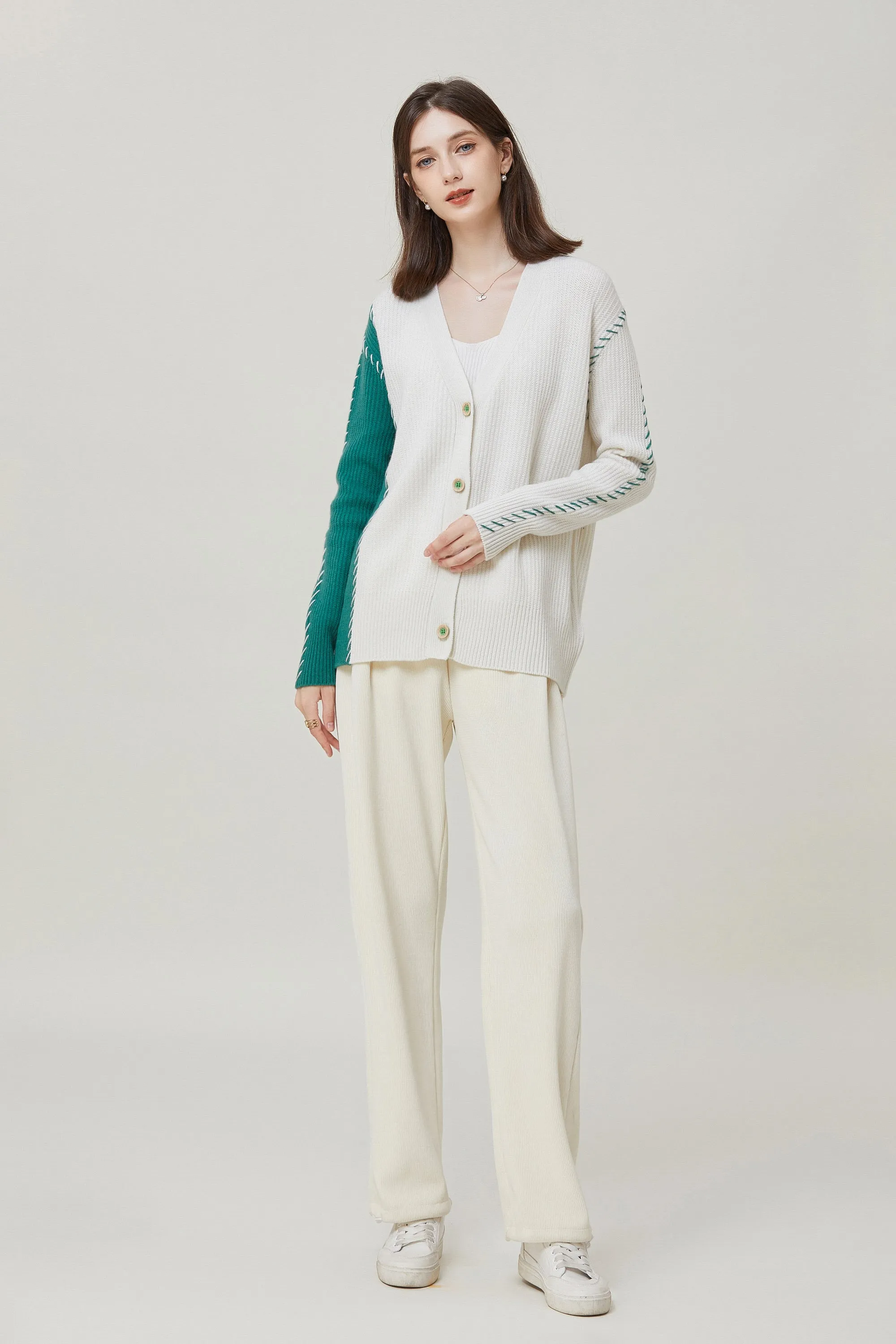 Sylphide | Ailsa Oversized Contrast Wool Cardigan