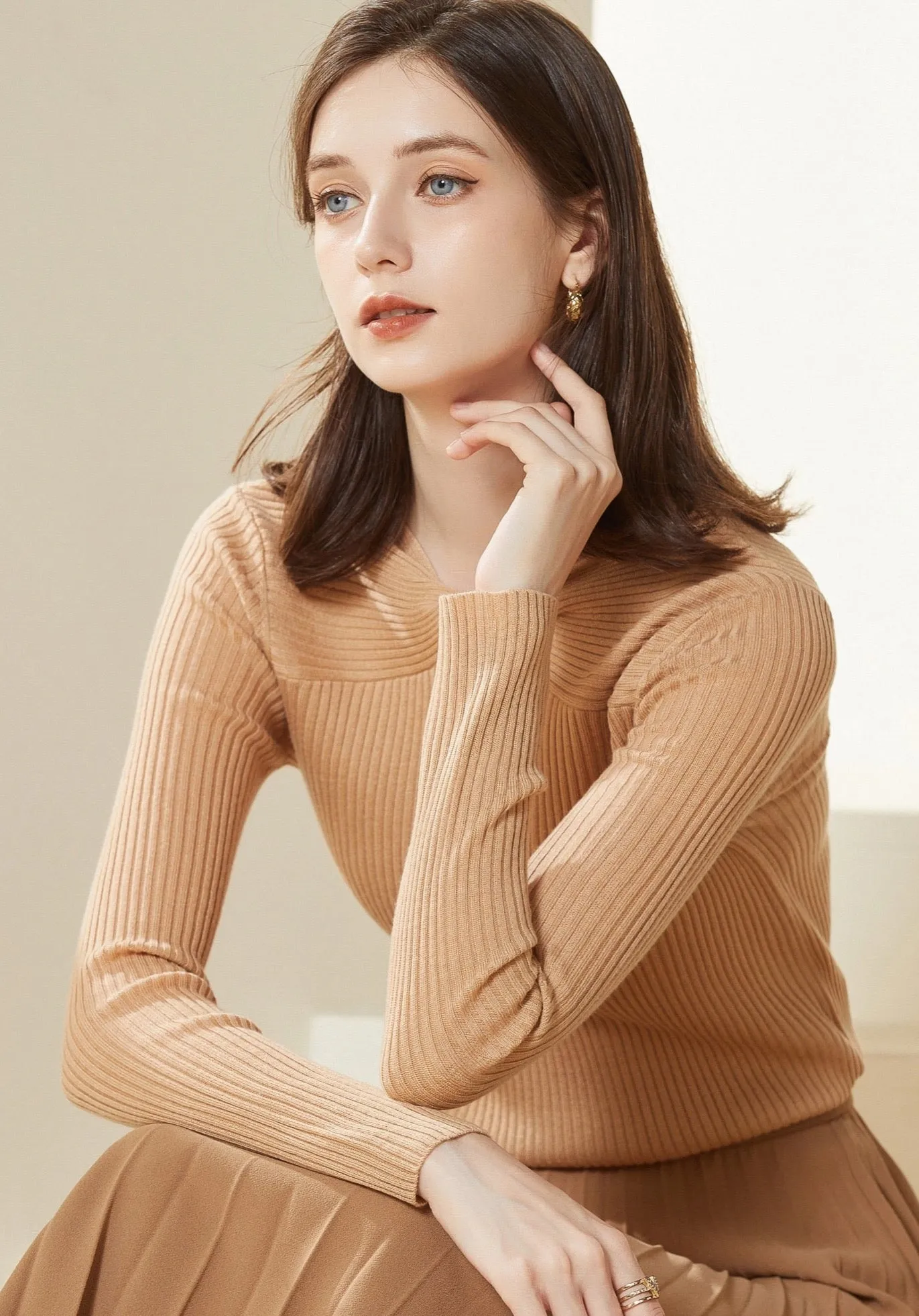 Sylphide | Dinah Khaki Cut Out Wool Sweater