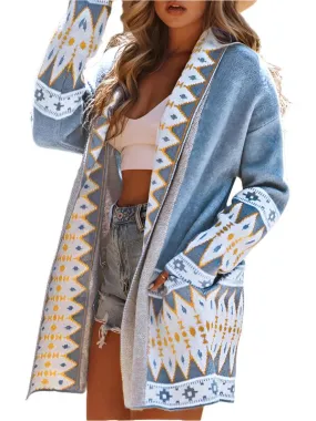 TEEK - Bue Ethnic Printed Long-Sleeved Knitted Cardigan Jacket