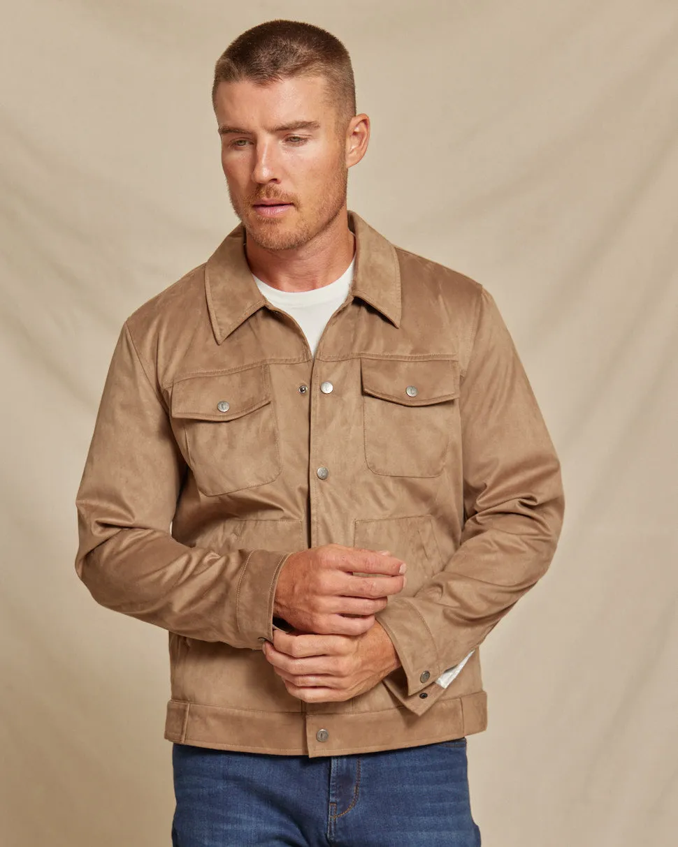 The Foley - Sherpa Fleeced Lined Microsuede Trucker Jacket - Saddle