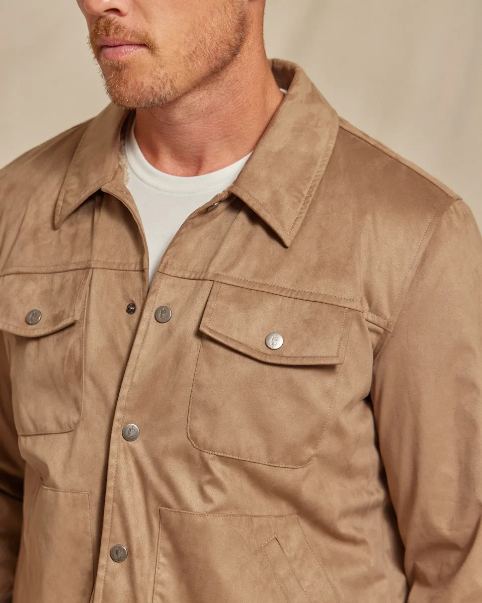 The Foley - Sherpa Fleeced Lined Microsuede Trucker Jacket - Saddle