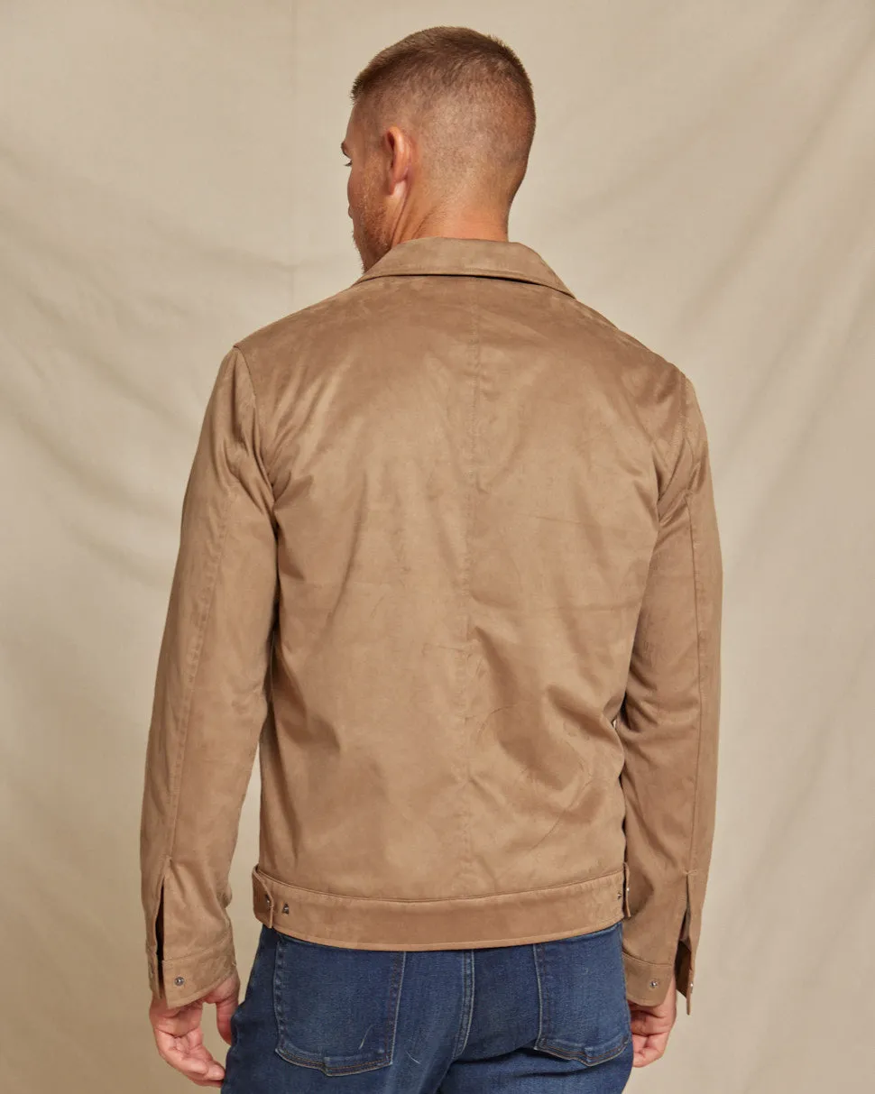 The Foley - Sherpa Fleeced Lined Microsuede Trucker Jacket - Saddle