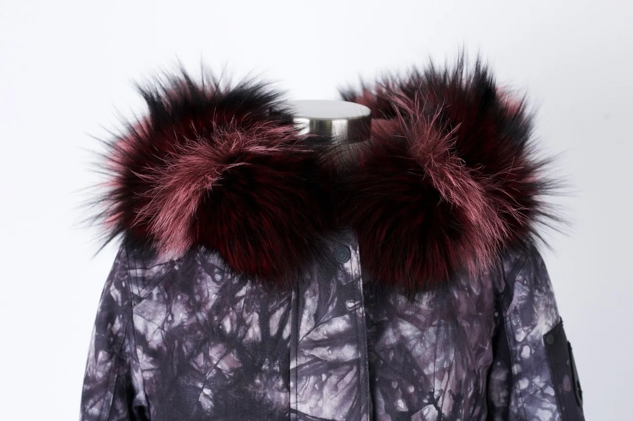 Tie Dye Fur Trim Puffer Jacket