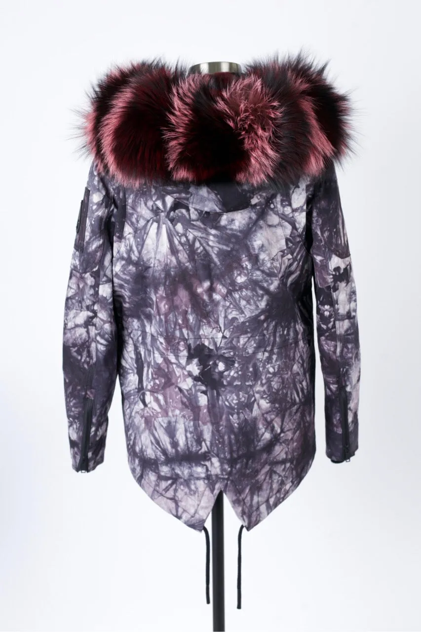 Tie Dye Fur Trim Puffer Jacket