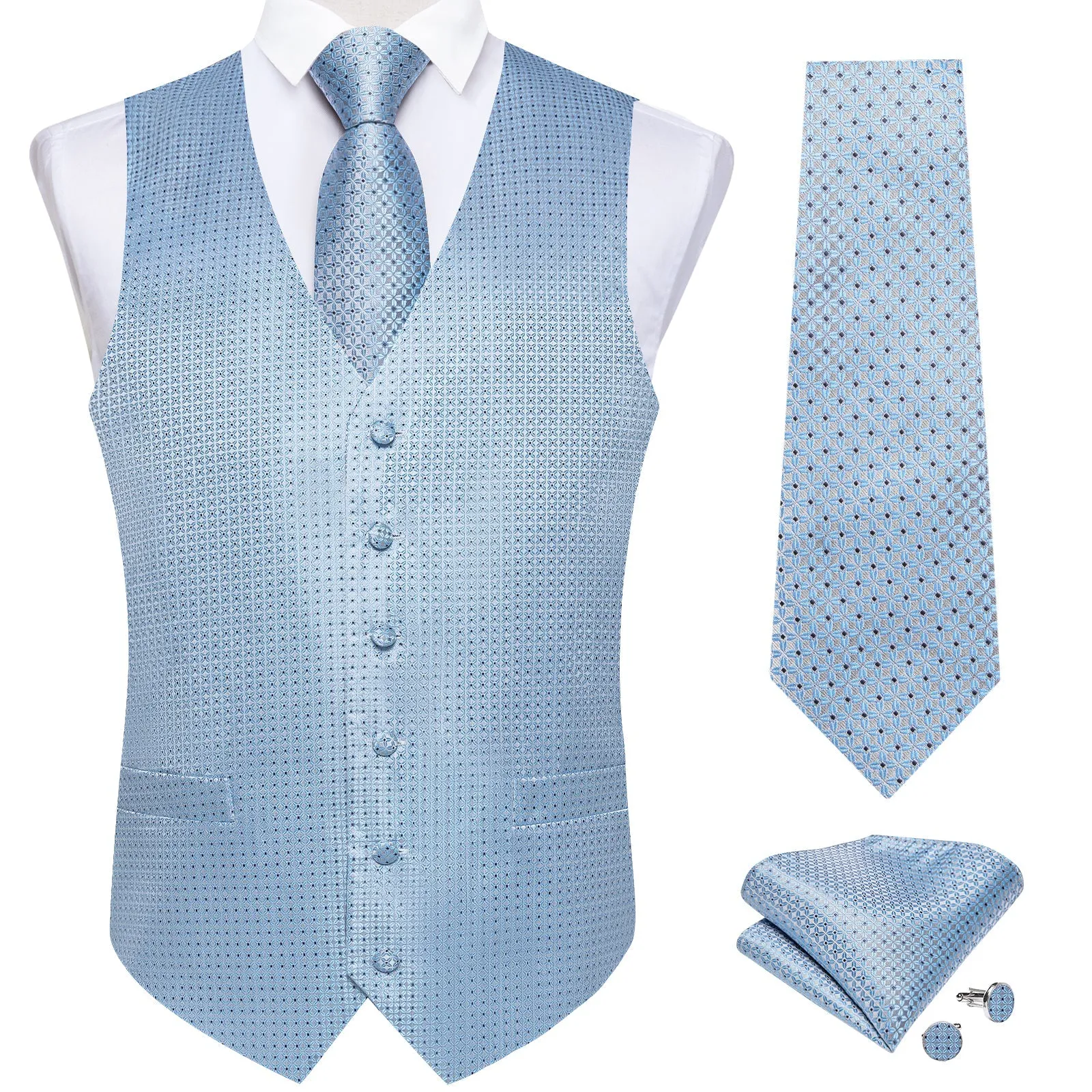 Ties2you Blue Tie Arctic Blue Polka Dots Men's Vest Tie Set