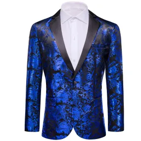 Ties2you Casual Suit Notched Collar Black Navy Blue Floral Hot Stamping Silk Slim Fit Men's Suit Jacket