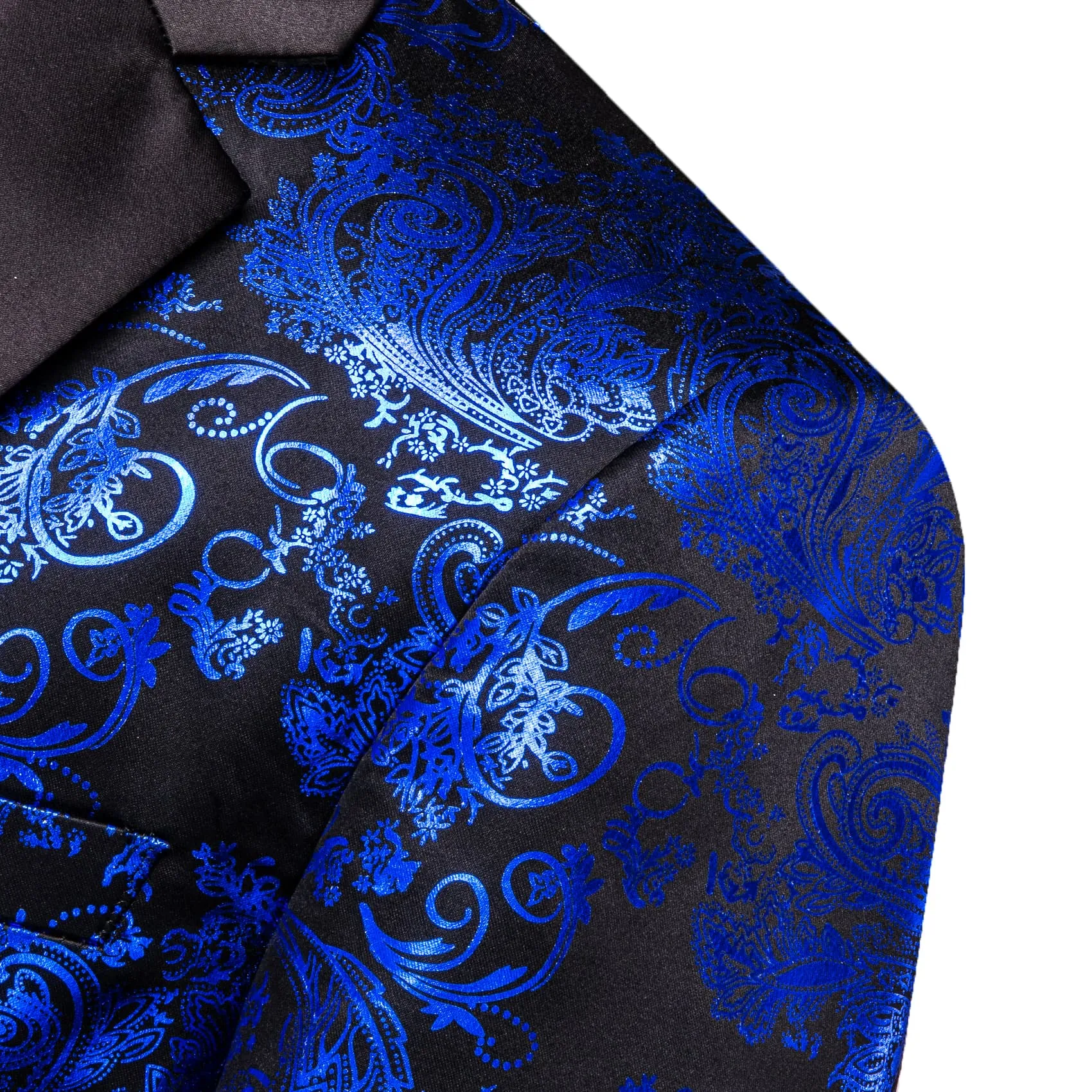 Ties2you Casual Suit Notched Collar Black Navy Blue Floral Hot Stamping Silk Slim Fit Men's Suit Jacket