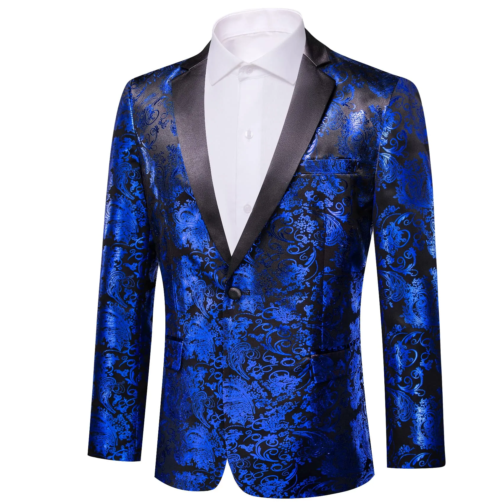 Ties2you Casual Suit Notched Collar Black Navy Blue Floral Hot Stamping Silk Slim Fit Men's Suit Jacket