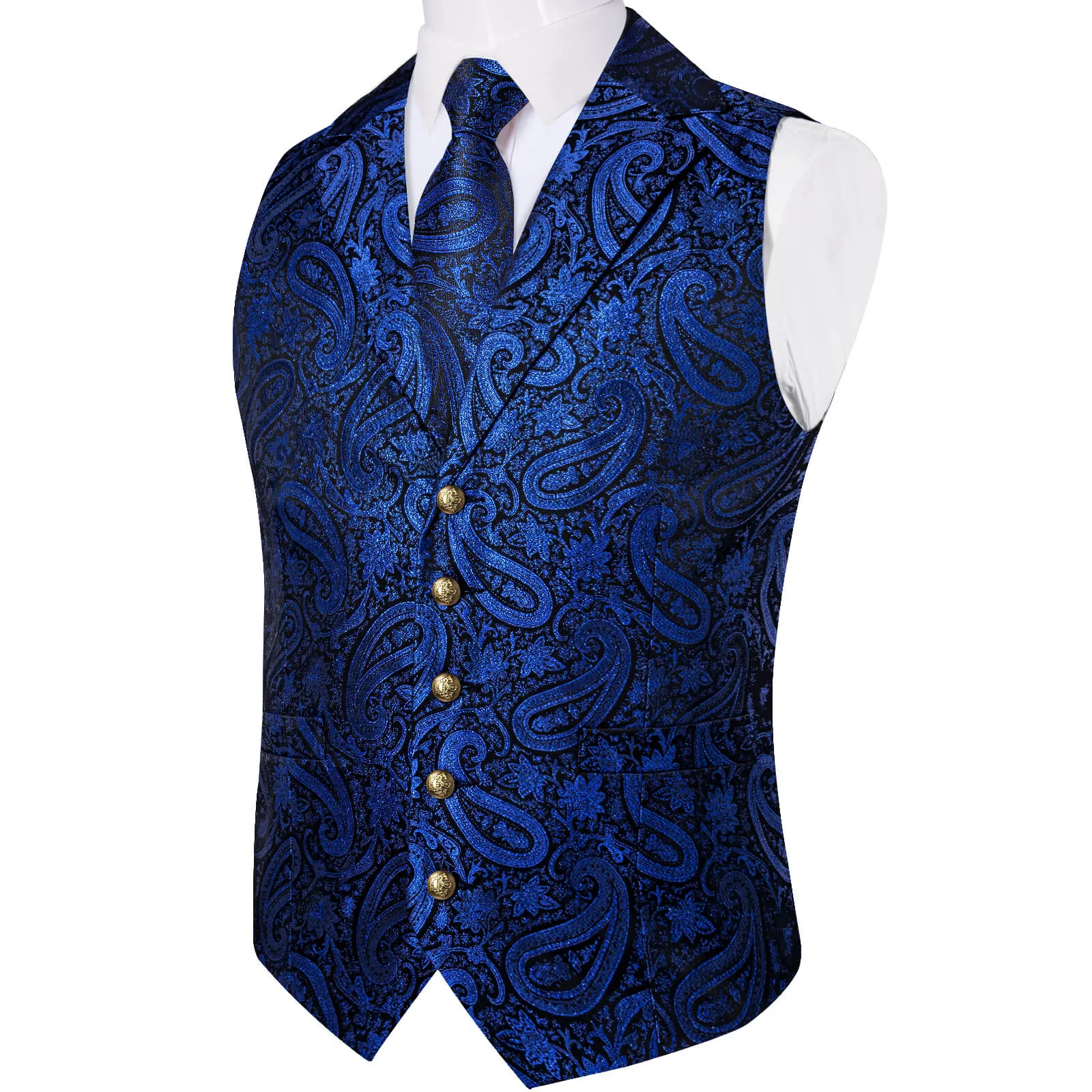 Ties2you Men's Vest Navy Blue Jacquard Paisley Silk Suit Vest Tie Set