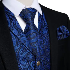 Ties2you Men's Vest Navy Blue Jacquard Paisley Silk Suit Vest Tie Set