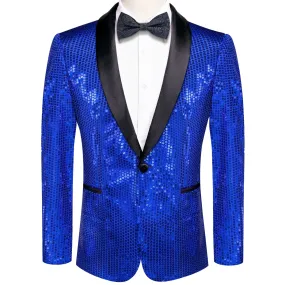 Ties2you Sequin Blazer Cobalt Blue Solid Shawl Collar Glitter Mens Suit Fashion