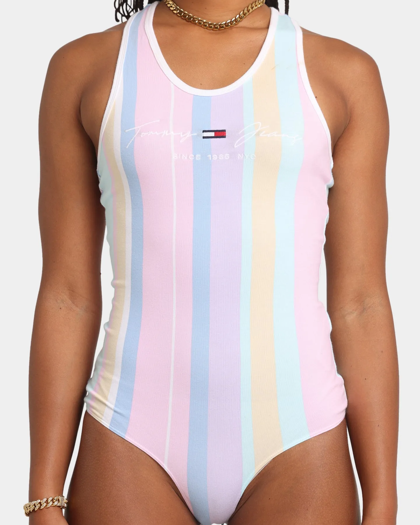 Tommy jeans Women's Stripe Bodysuit Romantic Pink / Stripe