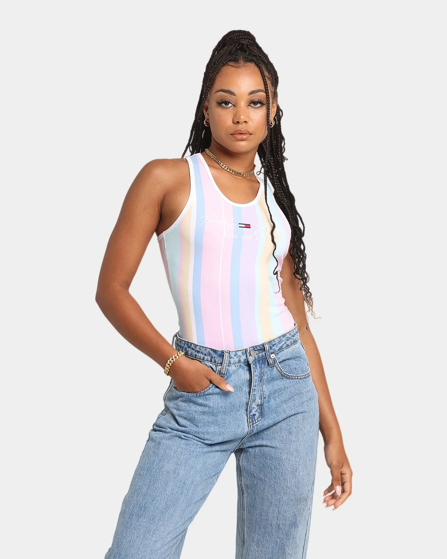 Tommy jeans Women's Stripe Bodysuit Romantic Pink / Stripe