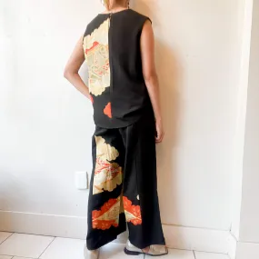 Tsumugi | Vintage Silk Kimono Two Piece | TP7 - Black