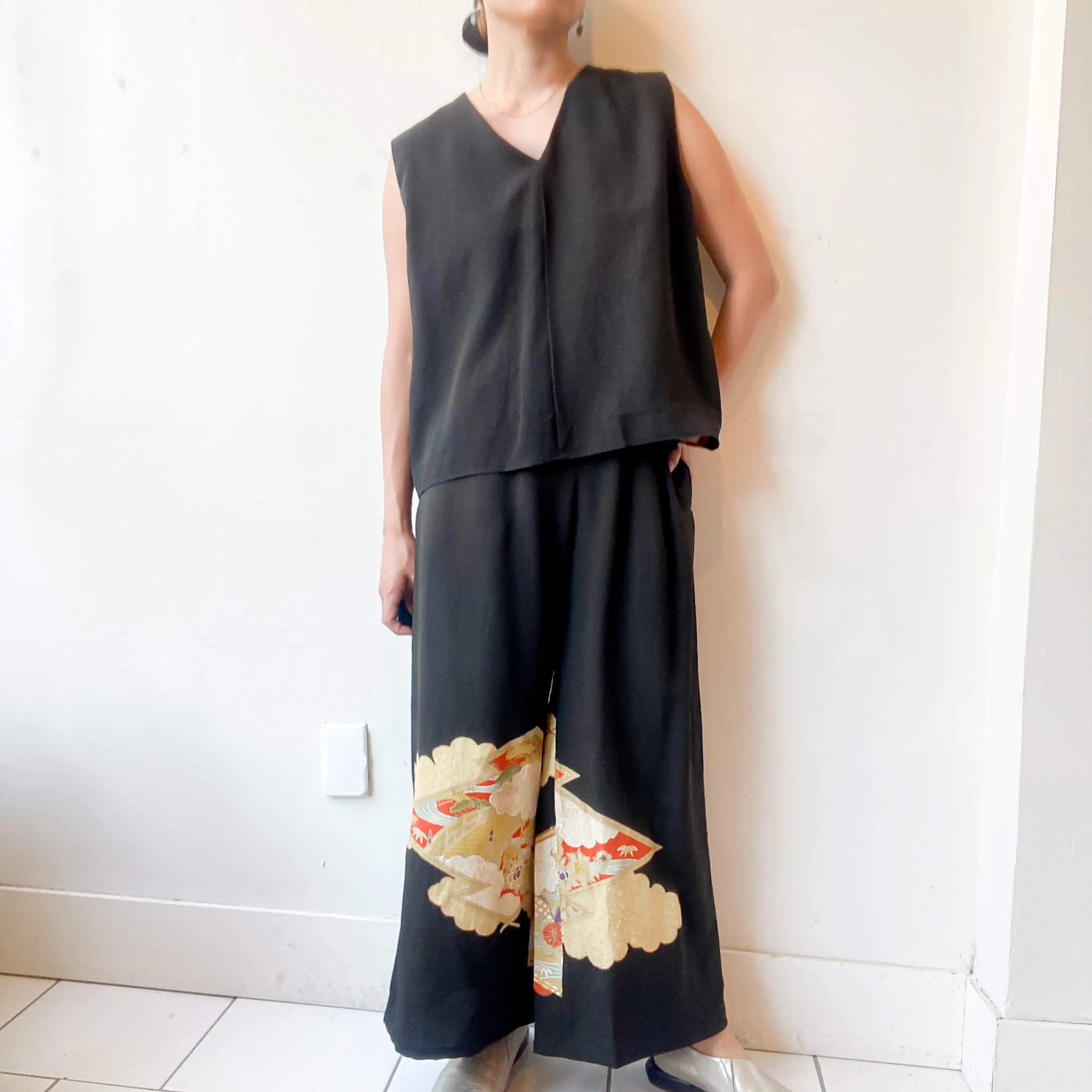 Tsumugi | Vintage Silk Kimono Two Piece | TP7 - Black