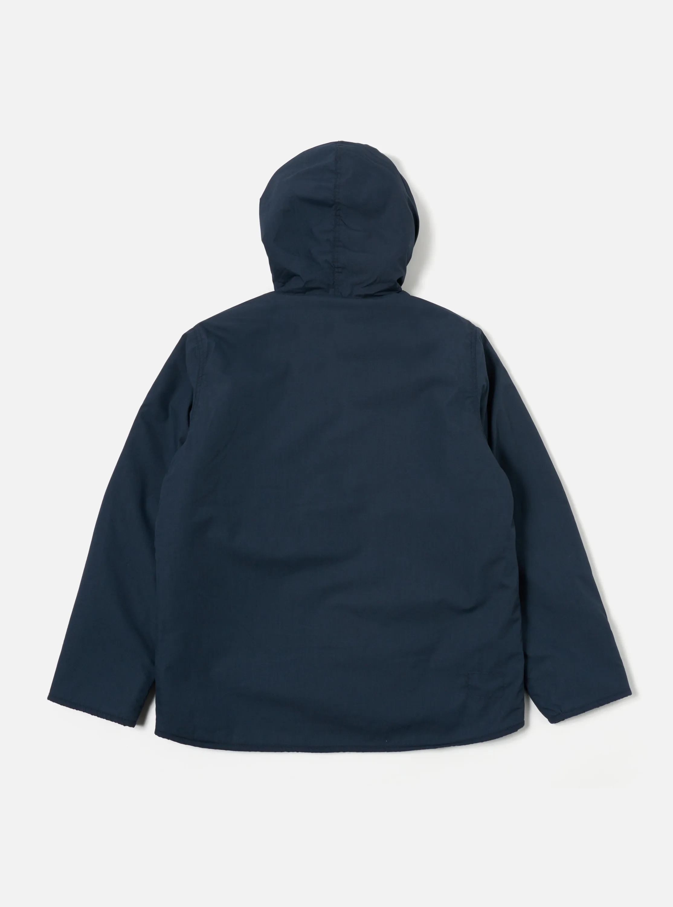 Universal Works Reversible Simple Hooded Jacket in Navy/Brown Recycled Polytech/Sherpa