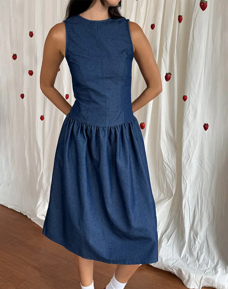 Uretta Maxi Dress in Denim Indigo