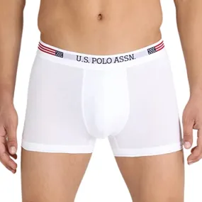 U.S. POLO ASSN. Mens Mid Rise Solid Cotton Spandex I660 Trunks - Pack of 1 (White L)