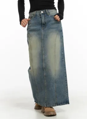 Vintage Washed Denim Maxi Skirt CA403