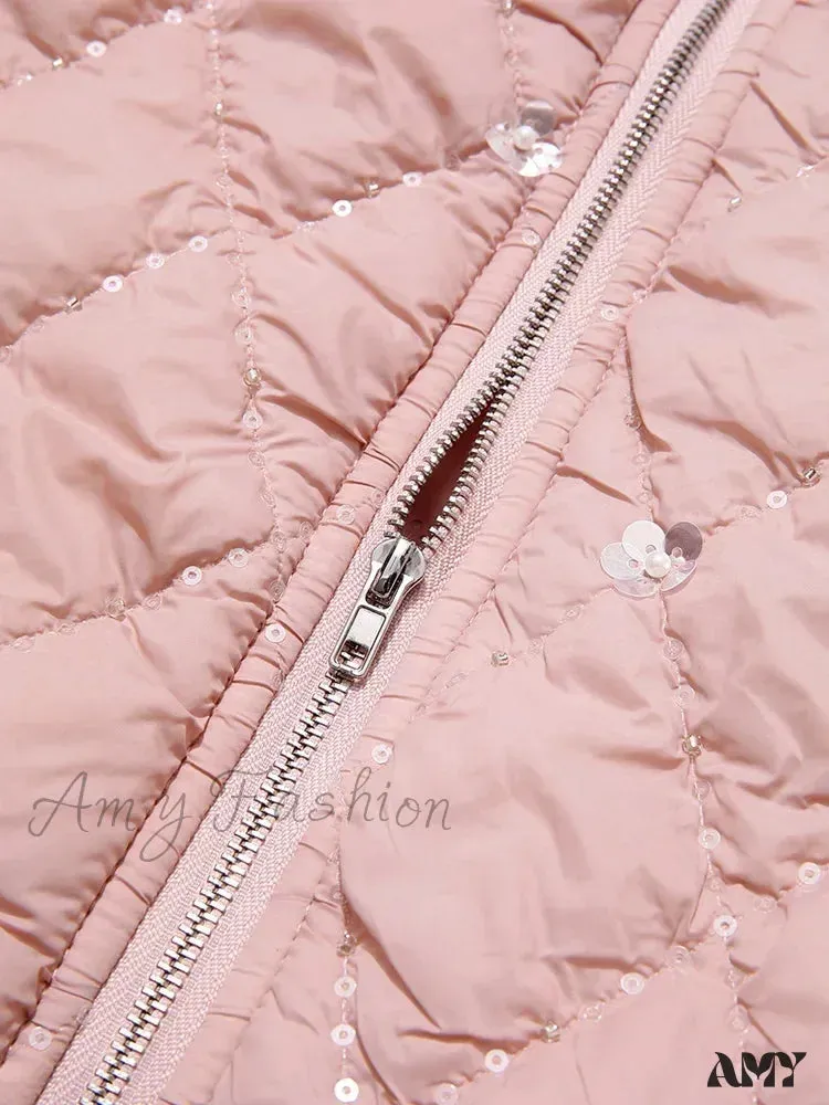 Warm Cotton-padded Stand Collar Diamond Check Embroidery New Lady Thick Parkas Coat