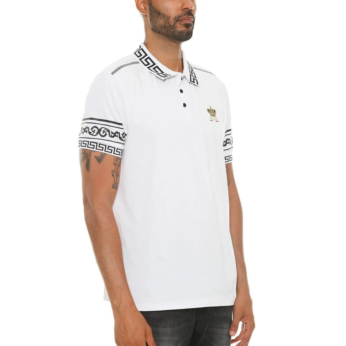 White Italian Print Polo