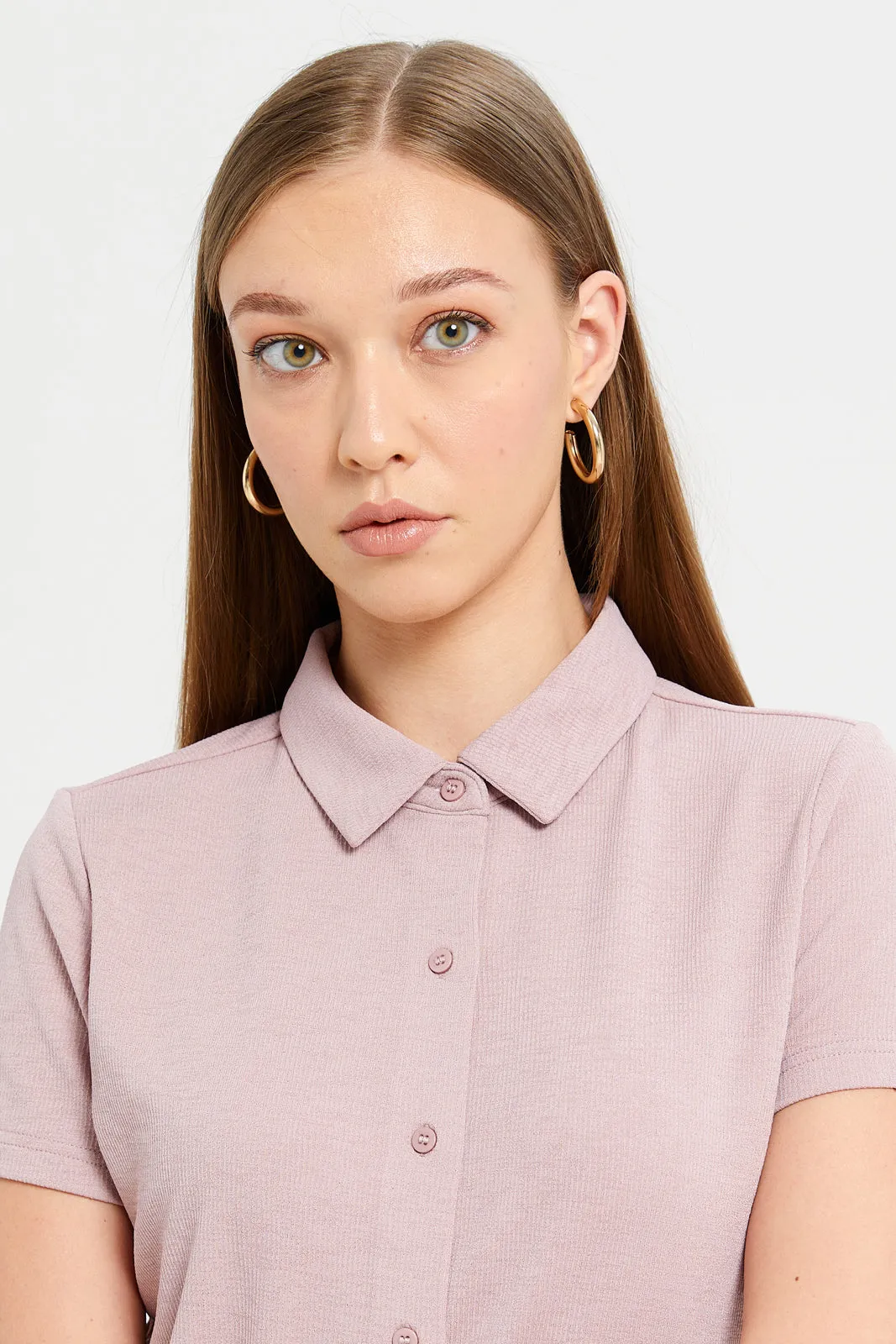 Women Lilac Button Front Collared Top