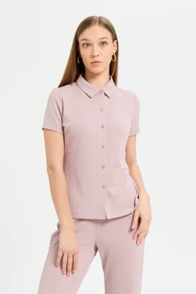 Women Lilac Button Front Collared Top