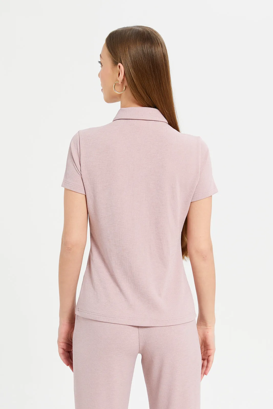 Women Lilac Button Front Collared Top