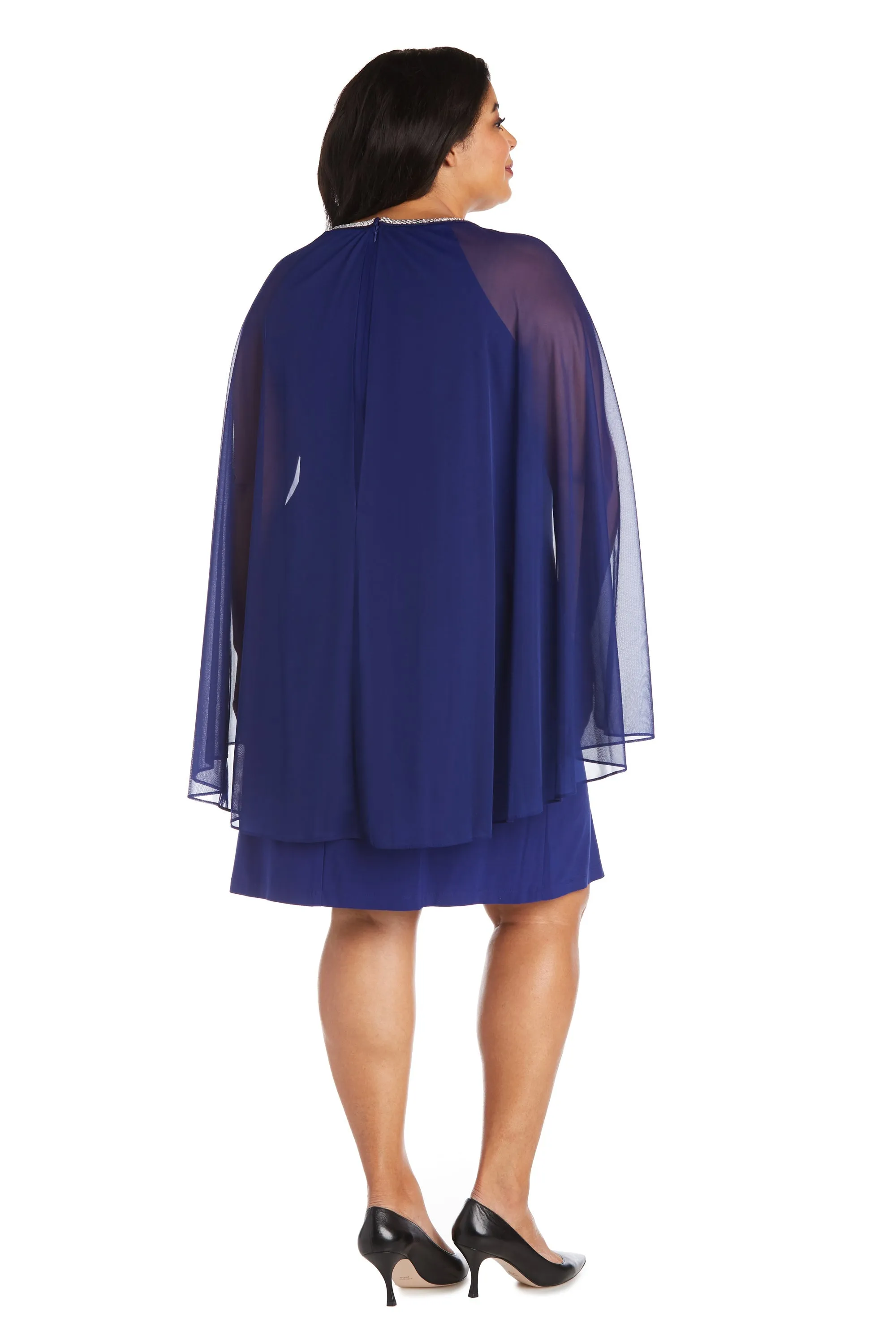 Women Plus Size Cape Dress with Rhinestone Neckline