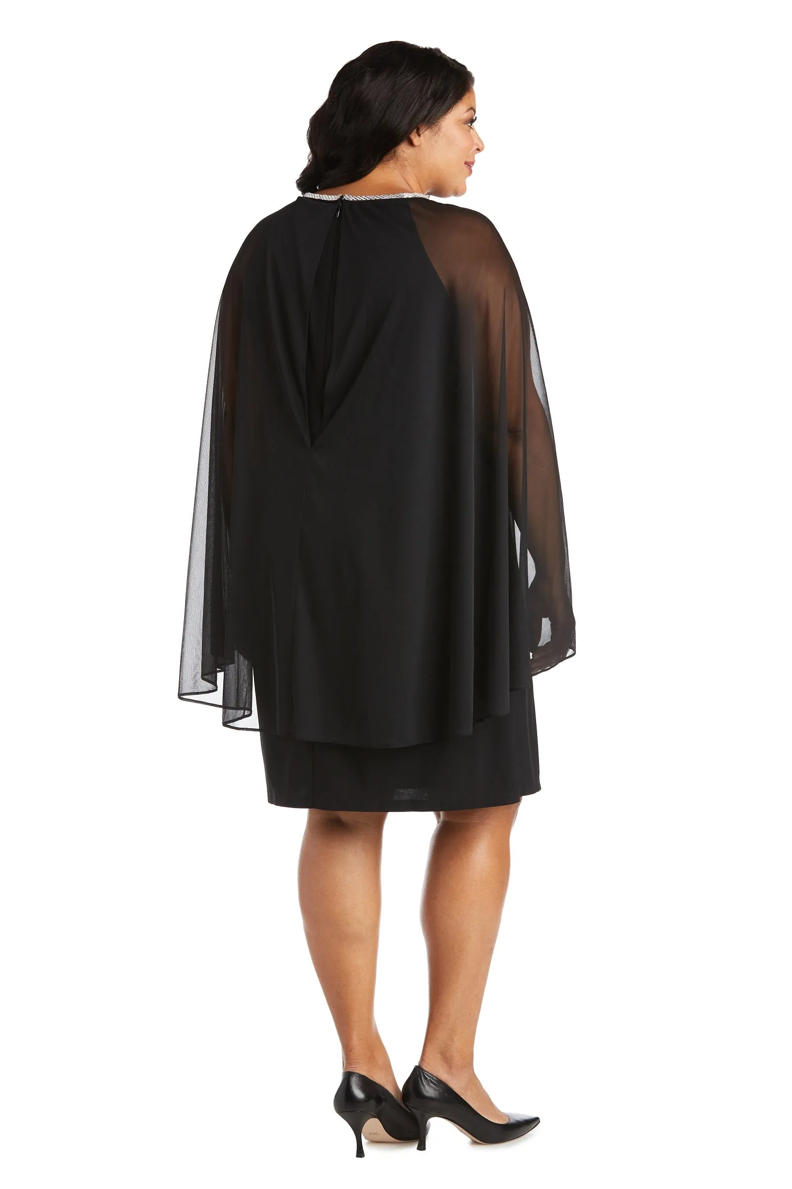 Women Plus Size Cape Dress with Rhinestone Neckline