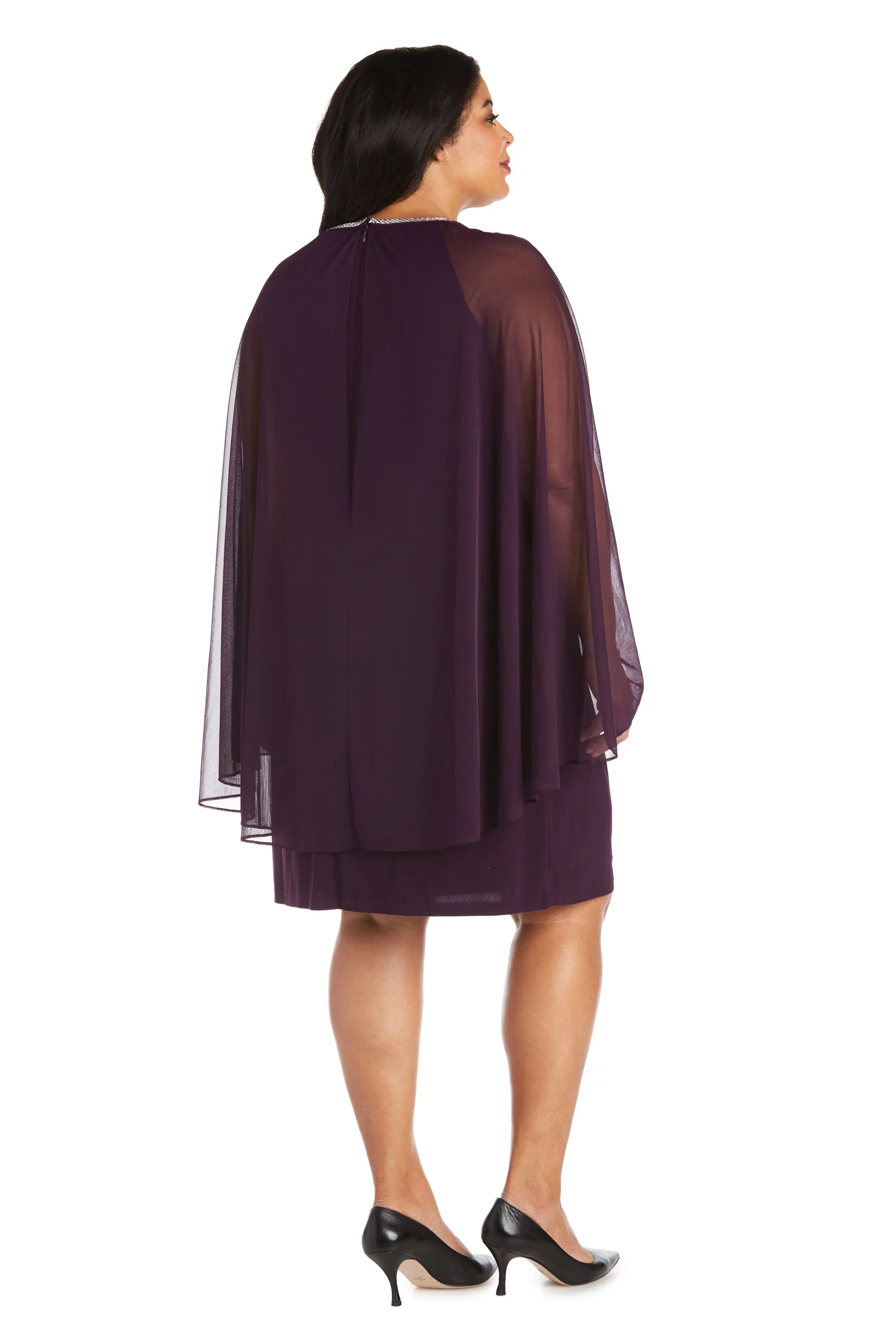 Women Plus Size Cape Dress with Rhinestone Neckline