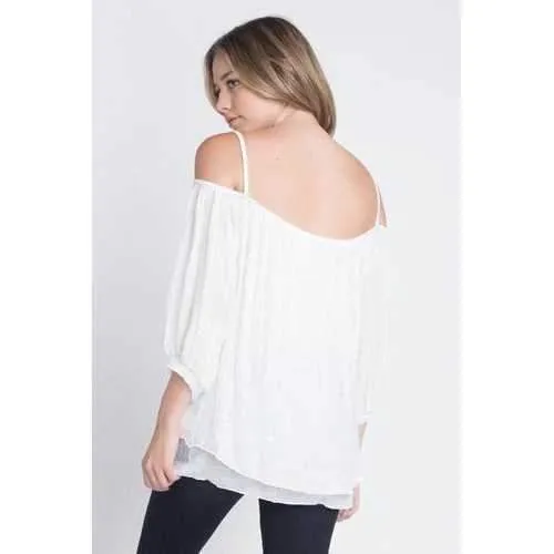 Women's 3/4 Sleeve Cold Shoulder Buttoned Top