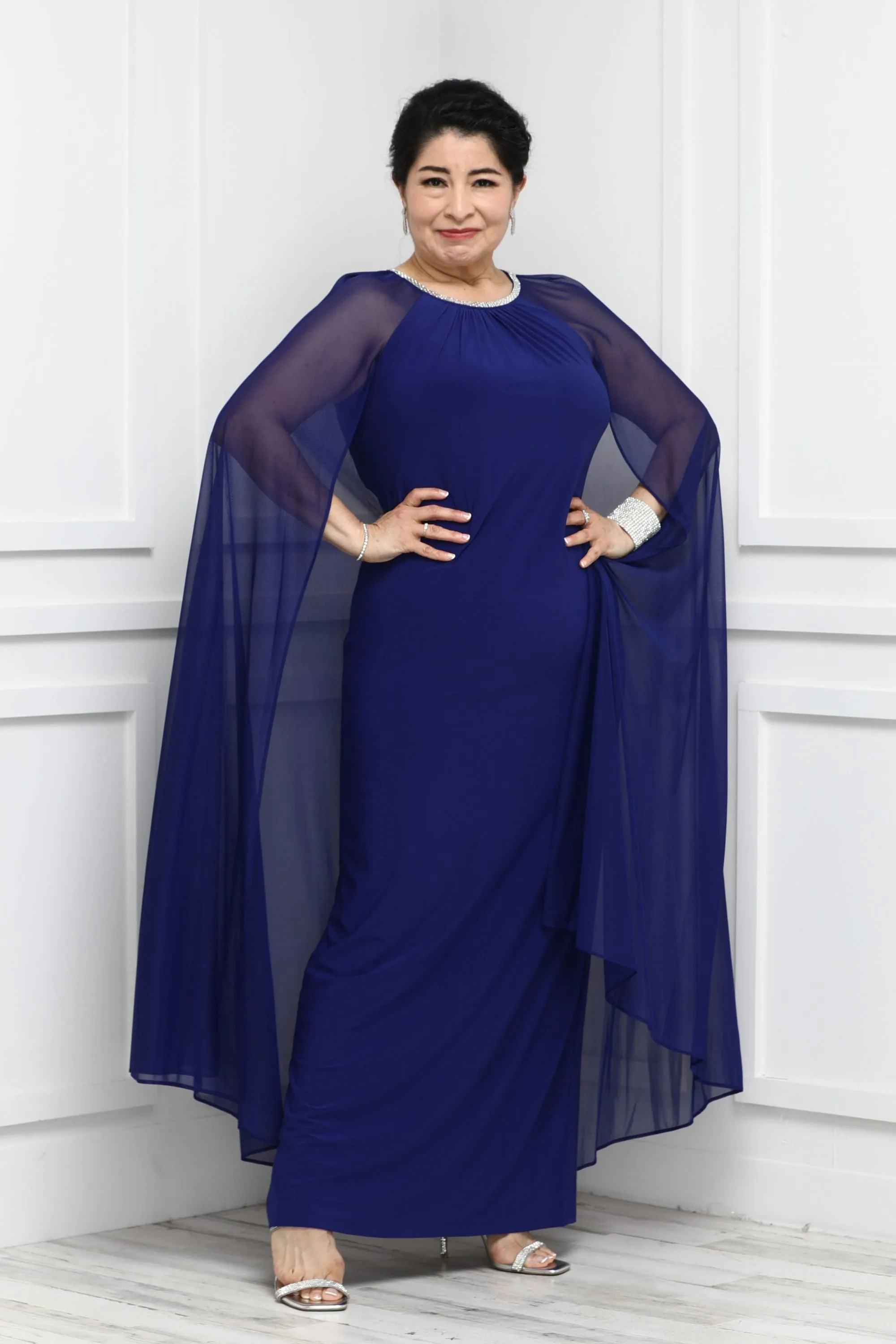 Women's Cape Sheath Evening Gown - Wedding Guest Outfit