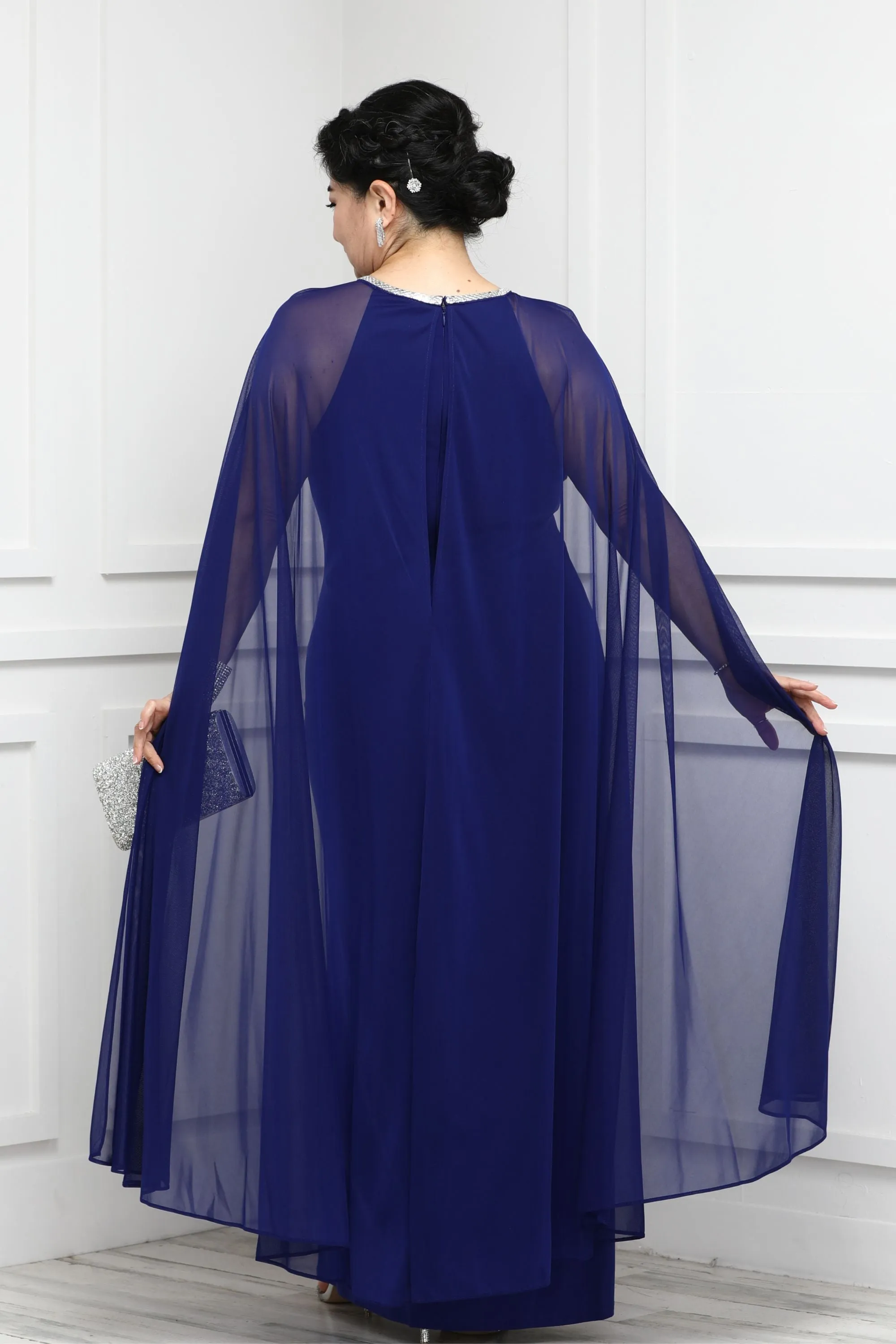 Women's Cape Sheath Evening Gown - Wedding Guest Outfit