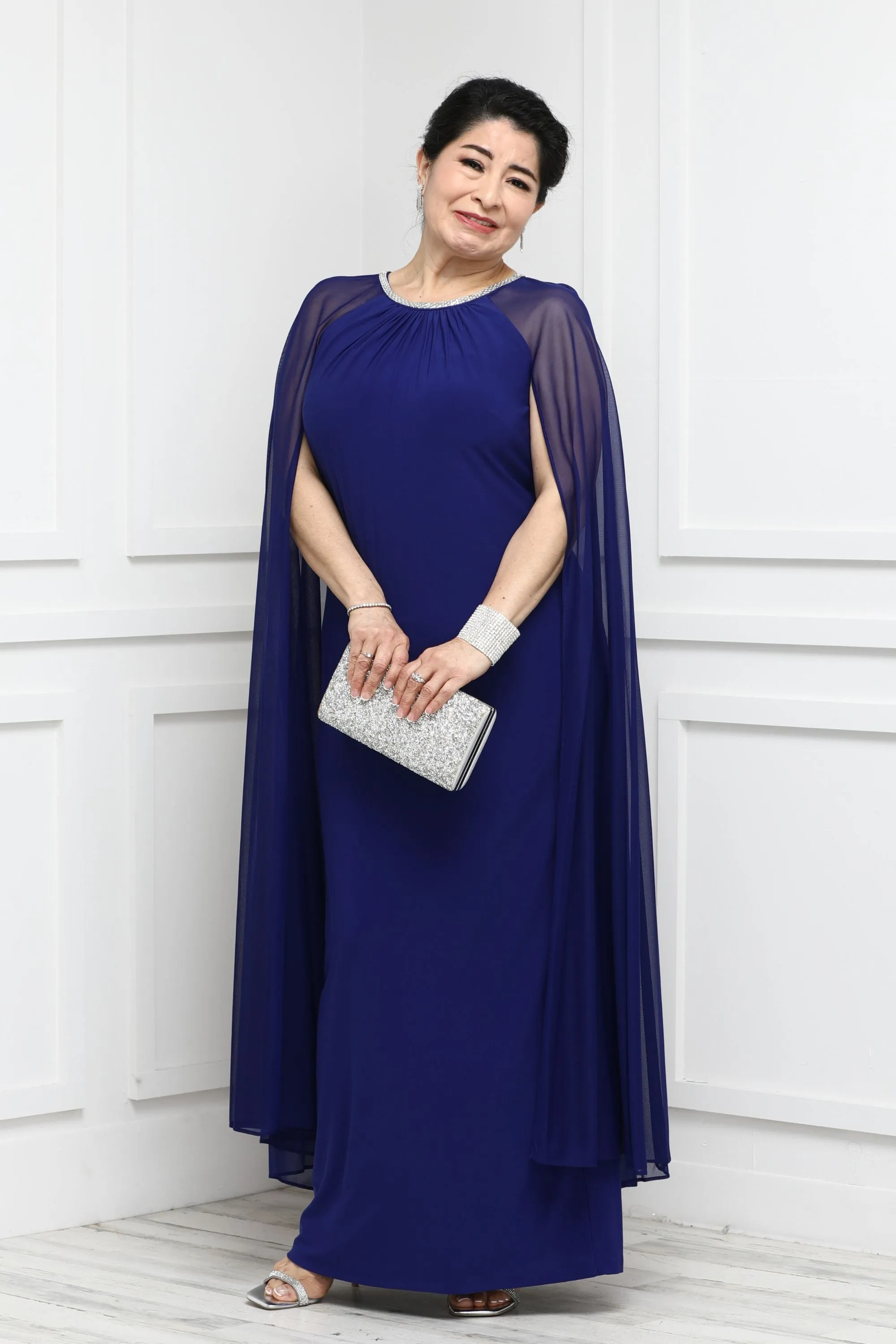 Women's Cape Sheath Evening Gown - Wedding Guest Outfit