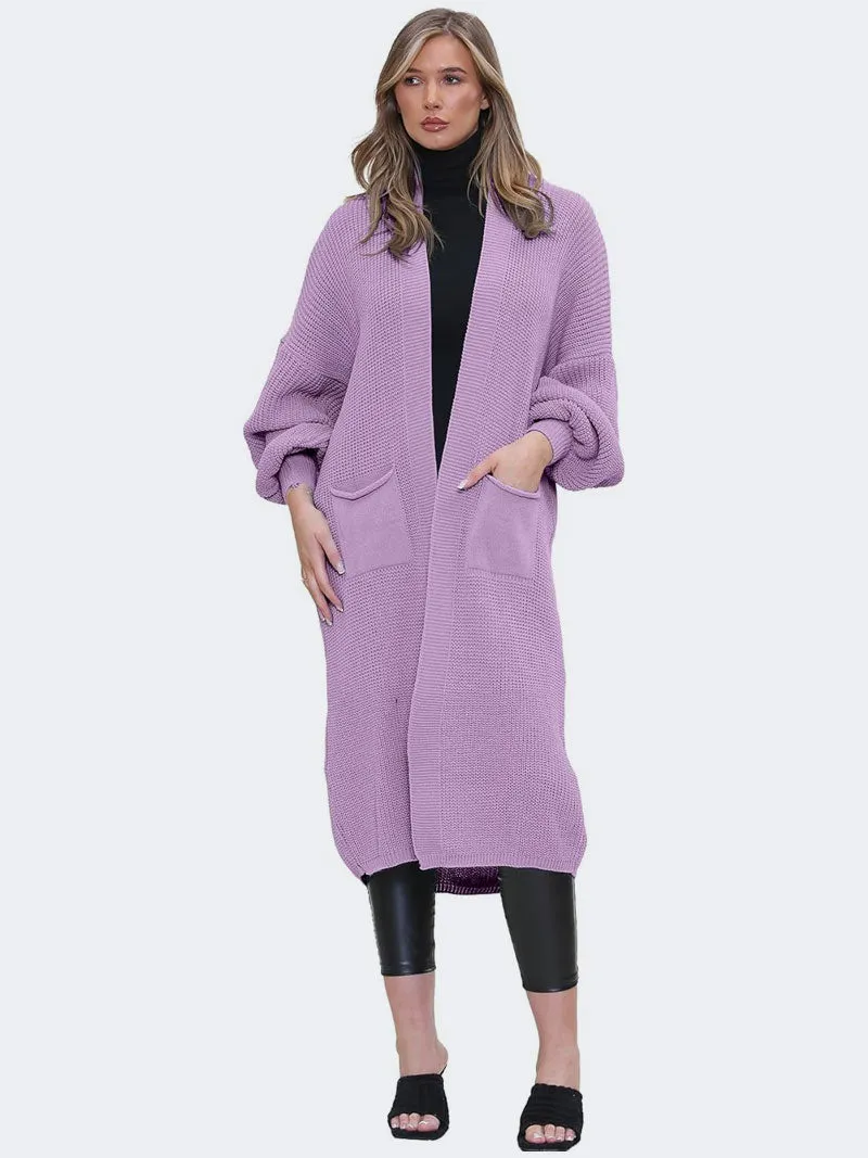 Women's Knit Balloon Sleeve Long Maxi Boyfriend Cardigan