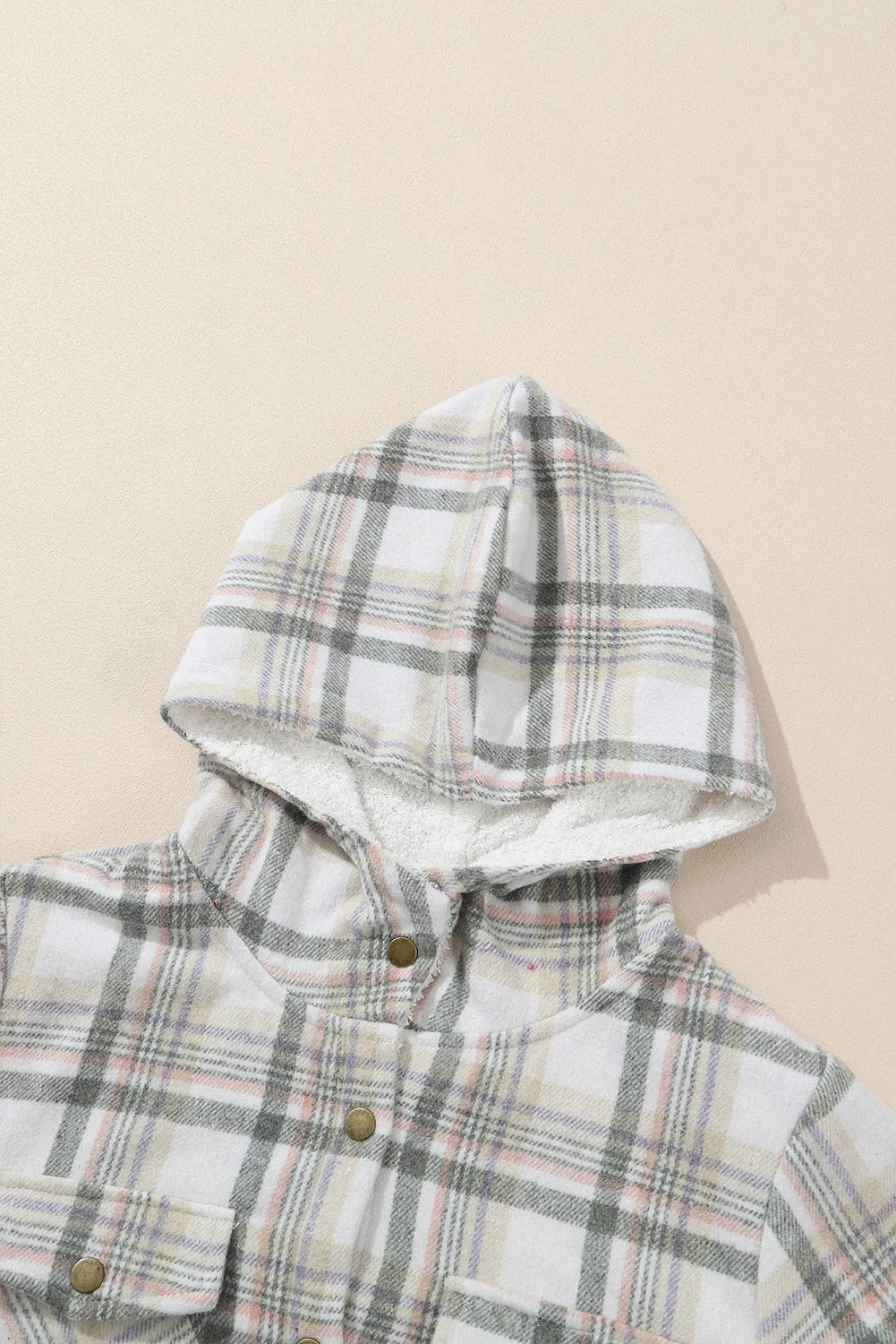 Women's Plaid Pattern Sherpa Lined Hooded Shacket