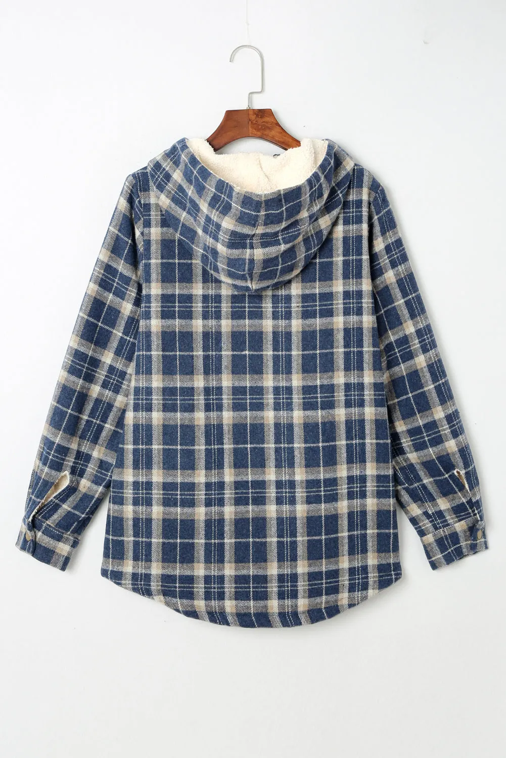 Women's Plaid Pattern Sherpa Lined Hooded Shacket