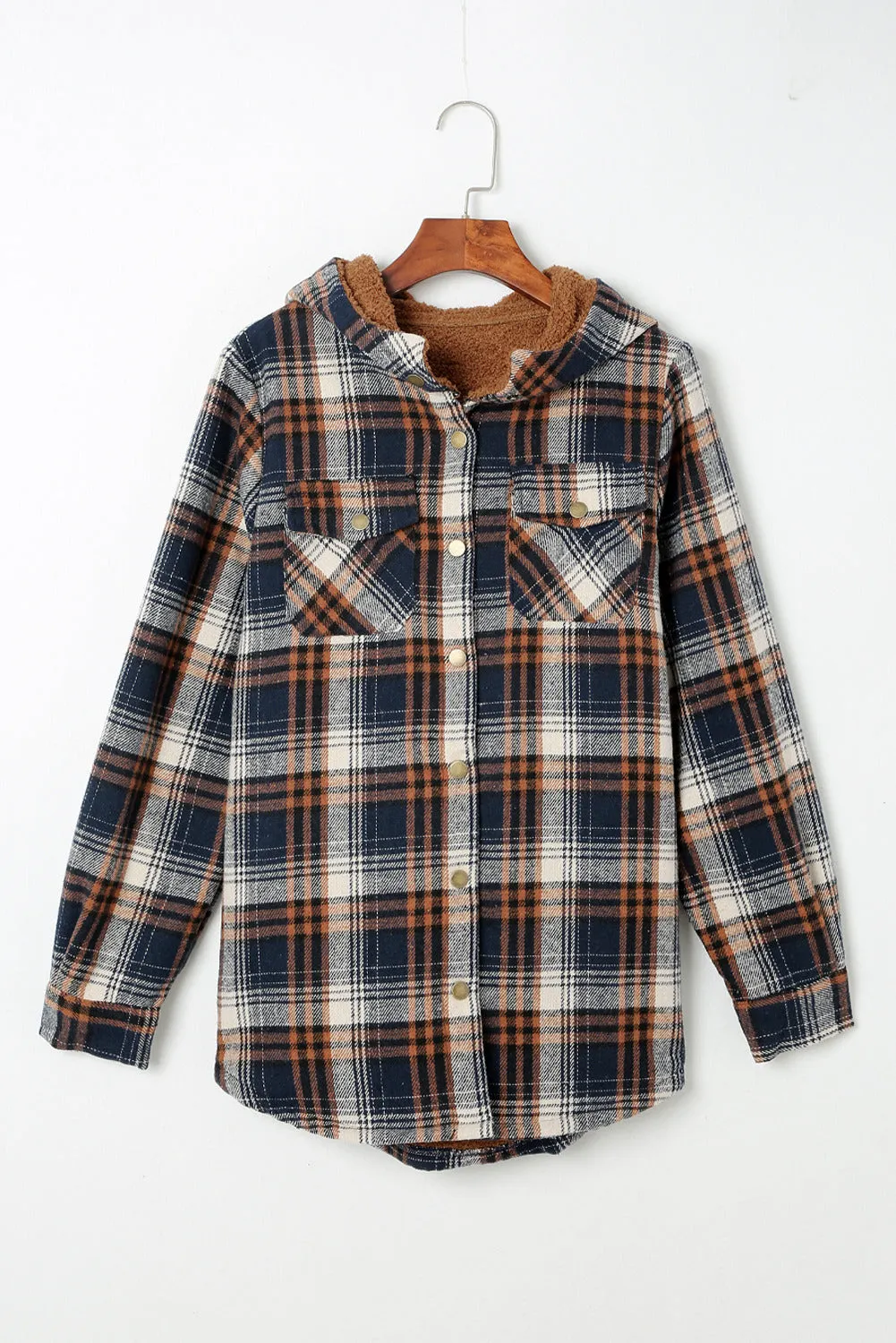 Women's Plaid Pattern Sherpa Lined Hooded Shacket